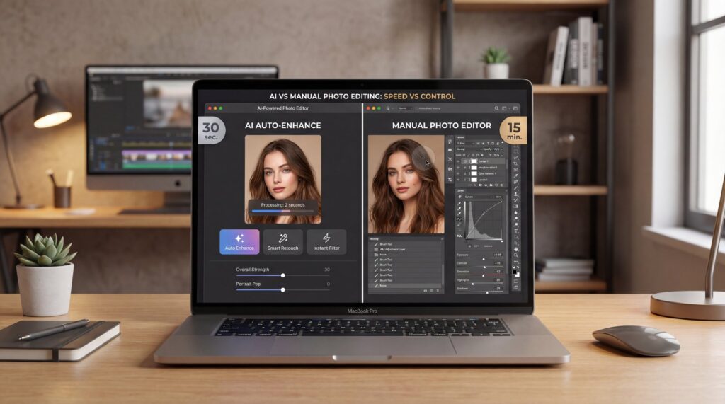 AI vs Manual Photo Editing: Speed vs Control - algorithmic processing, batch image editing, creative control guide