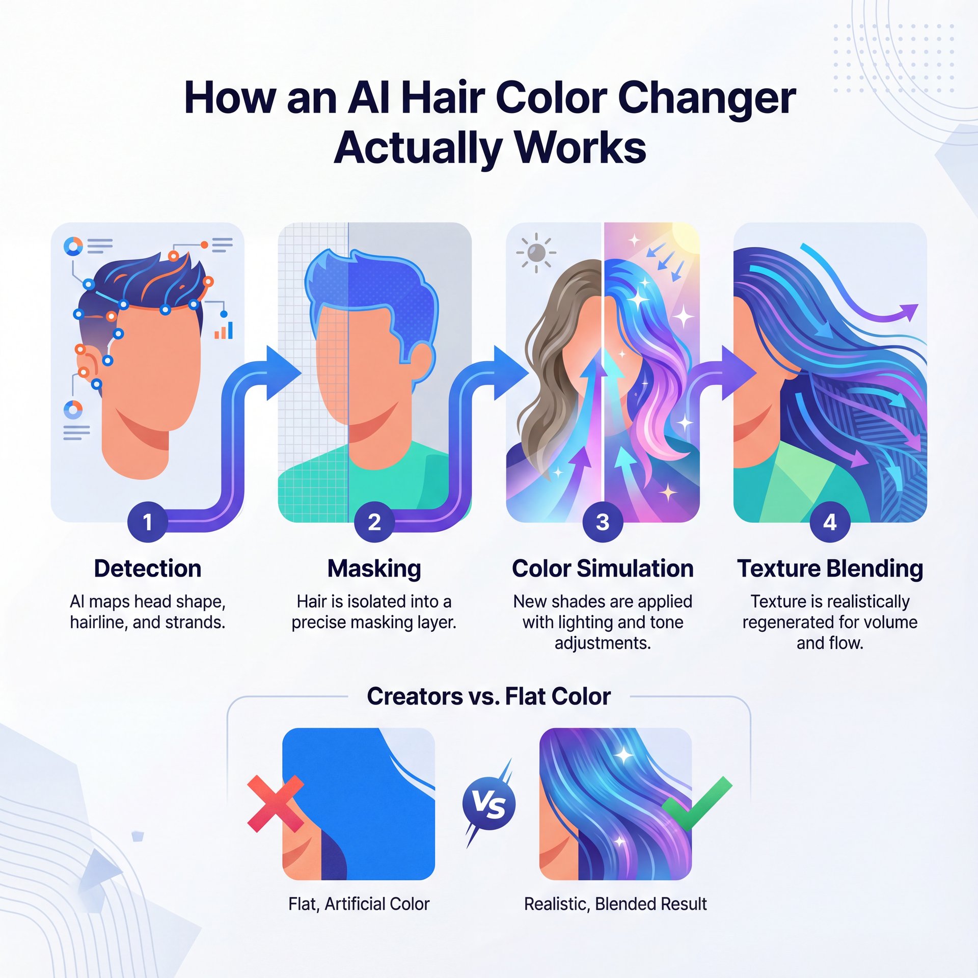Illustration showing How does an AI hair color changer actually work?