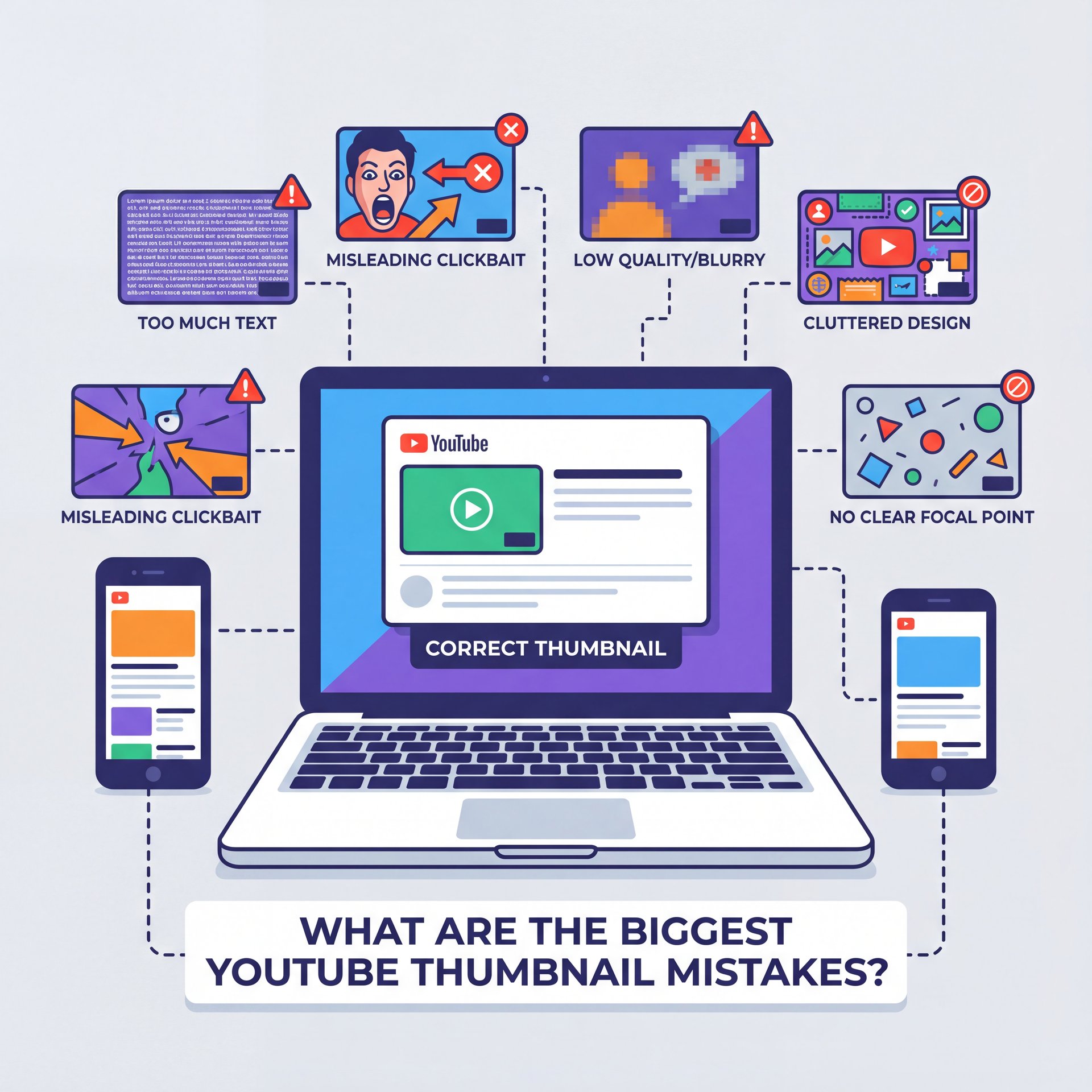Illustration showing What Are the Biggest YouTube Thumbnail Mistakes?