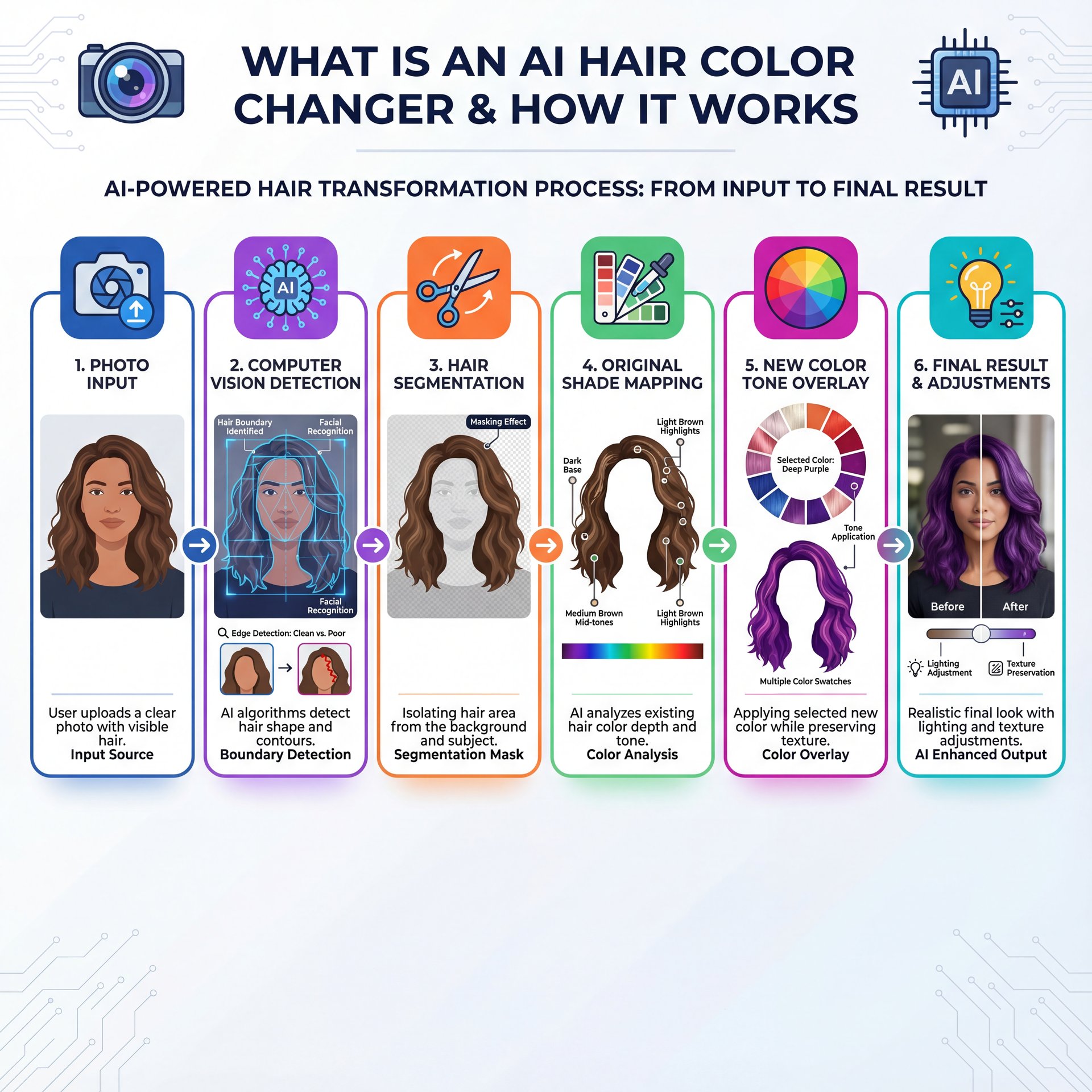 Illustration showing What is an AI hair color changer and how does it actually work?
