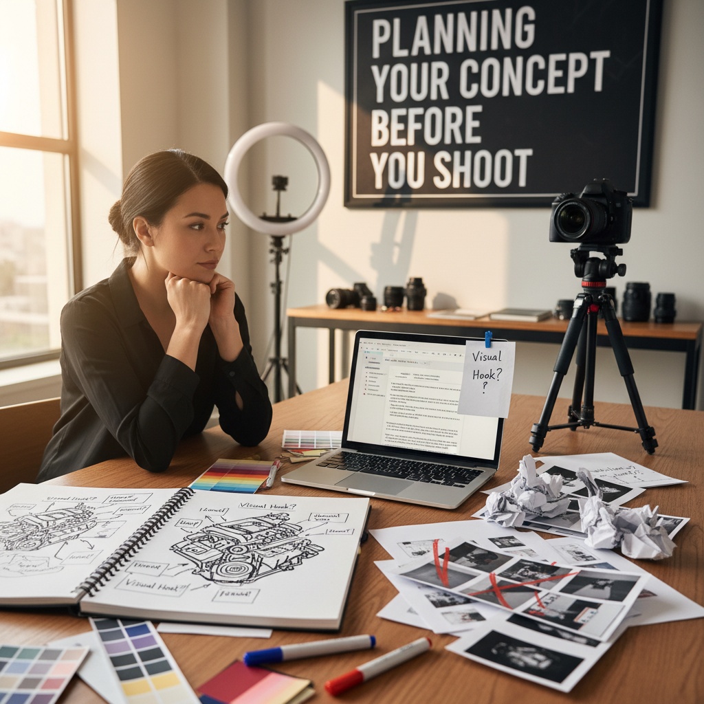 Planning Your Concept Before You Shoot illustration featuring thumbnail psychology and click-through rate