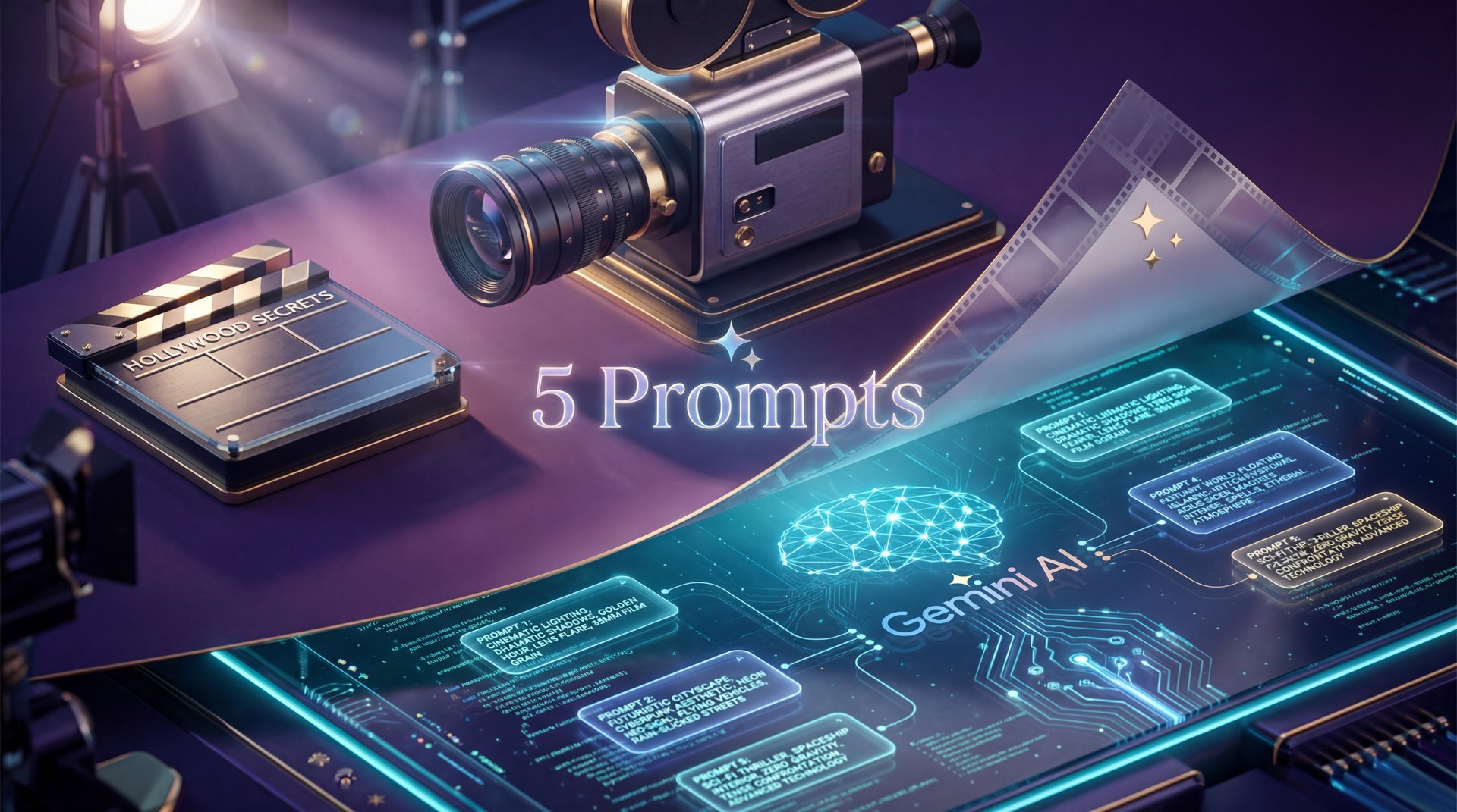 5 Gemini Cinematic Prompts: Hollywood Secrets - teal-orange color grading, cinematic lighting AI, publication-ready mockups guide