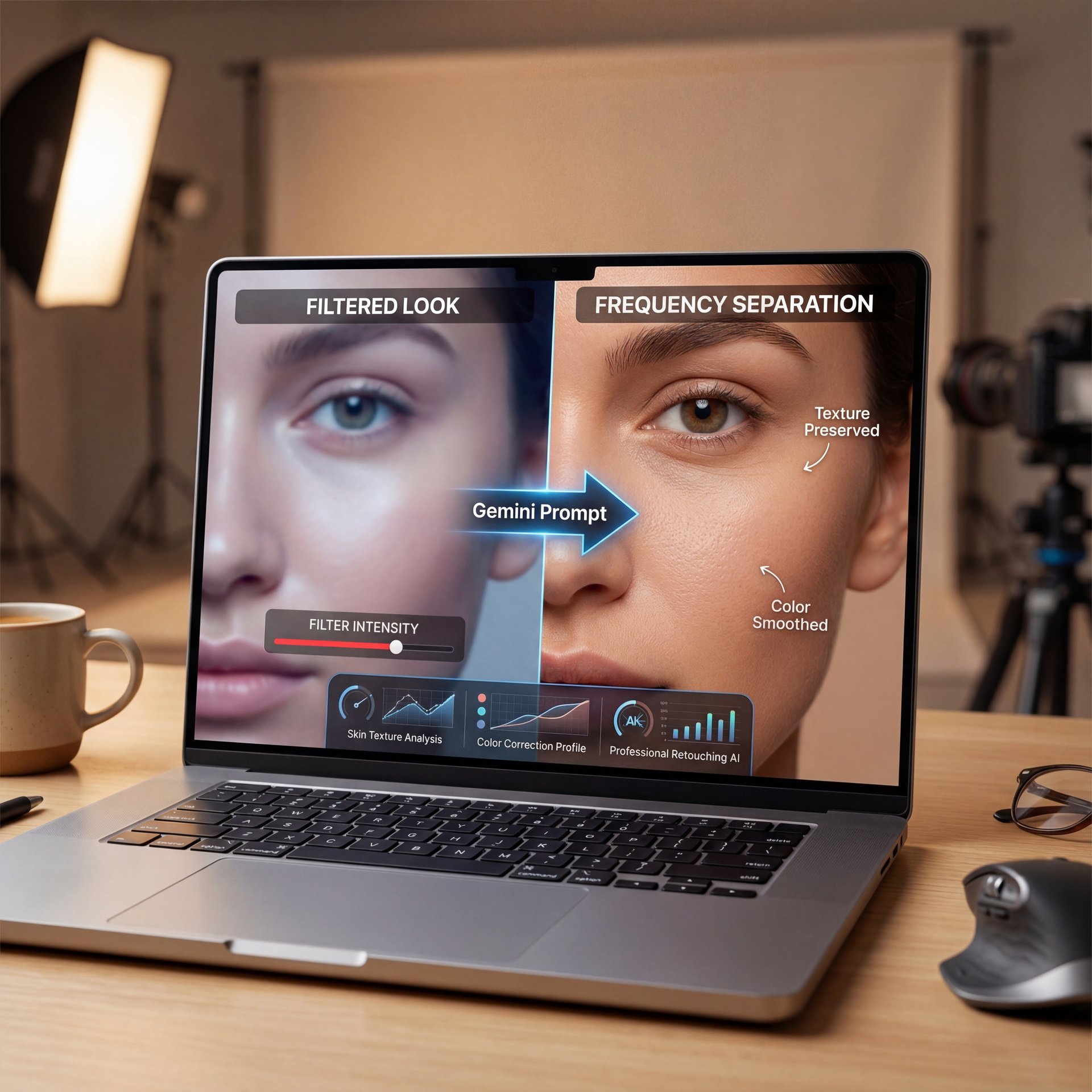 Illustration showing Advanced Gemini Photo Editing Prompts for Skin Texture