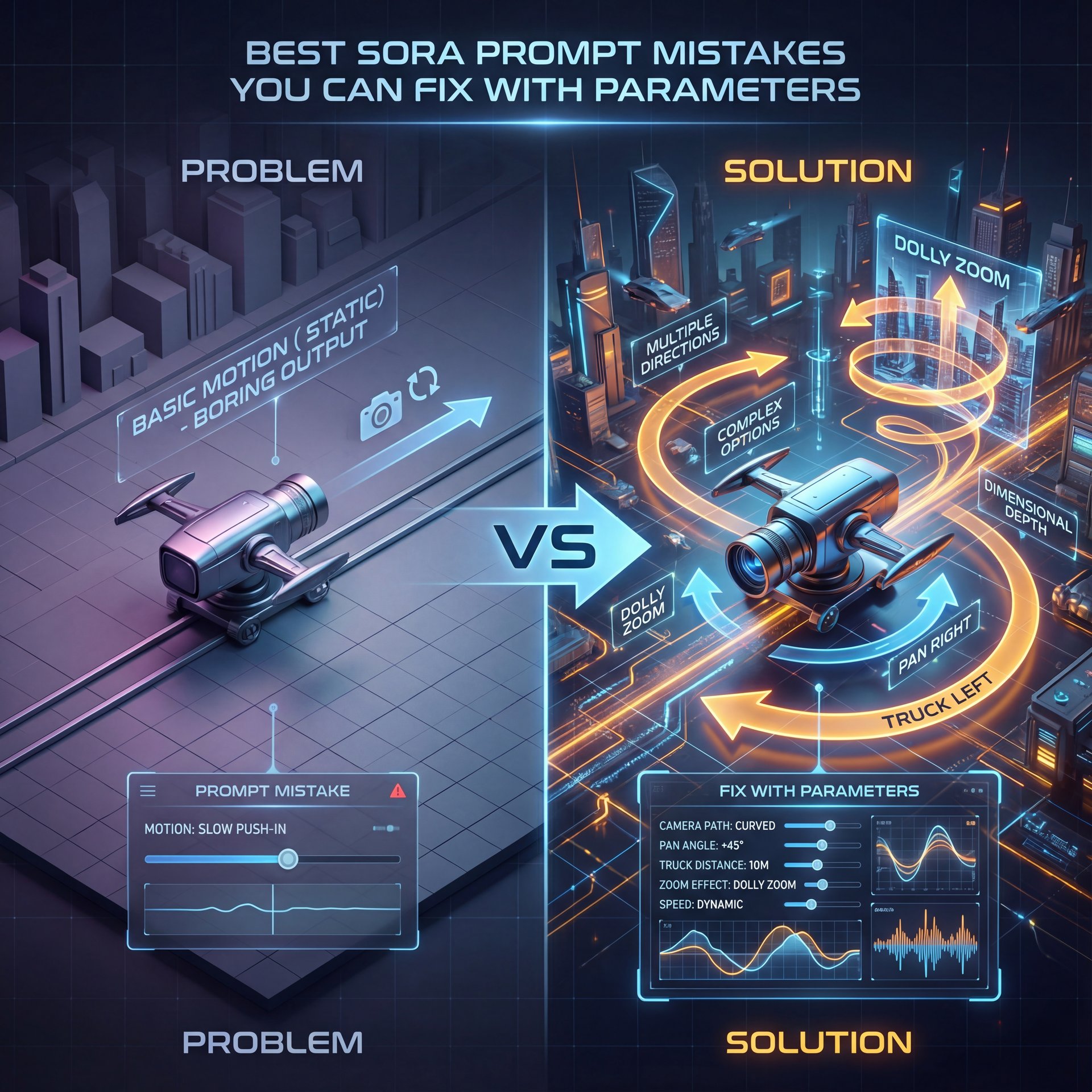 Illustration showing Best Sora Prompt Mistakes You Can Fix with Parameters