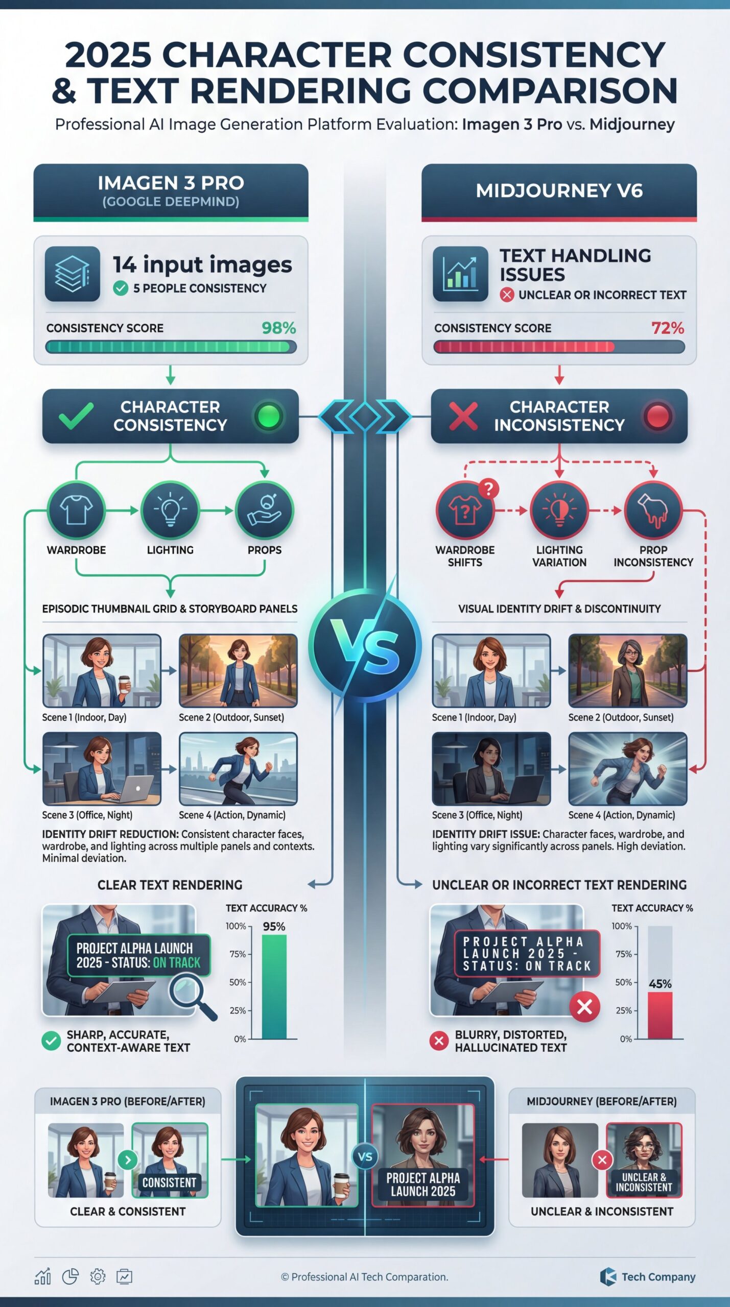 Illustration showing Character consistency and text rendering compared
