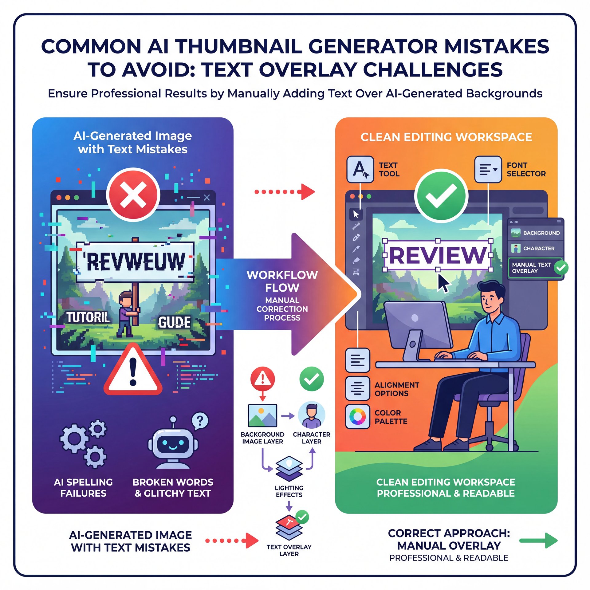 Illustration showing Common AI Thumbnail Generator Mistakes to Avoid