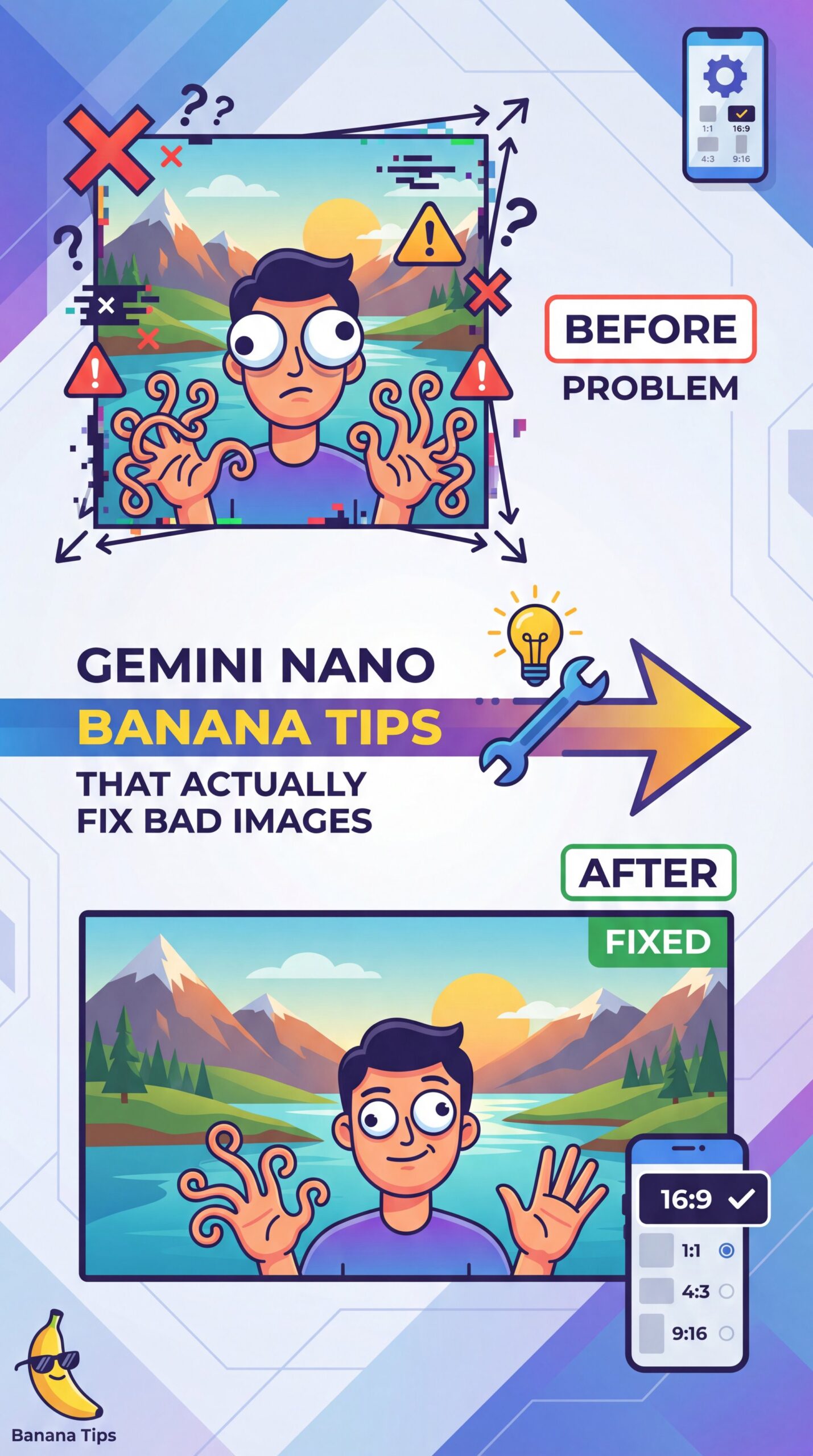Illustration showing Gemini Nano Banana Tips That Actually Fix Bad Images