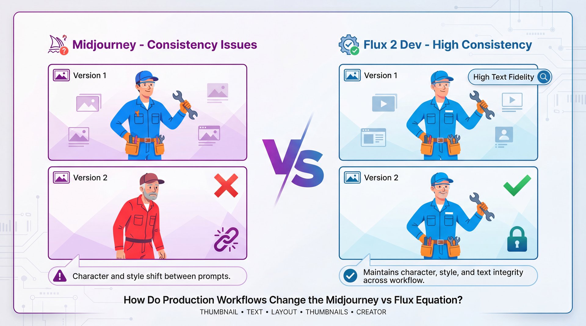 Illustration showing How Do Production Workflows Change the Midjourney vs Flux Equation?