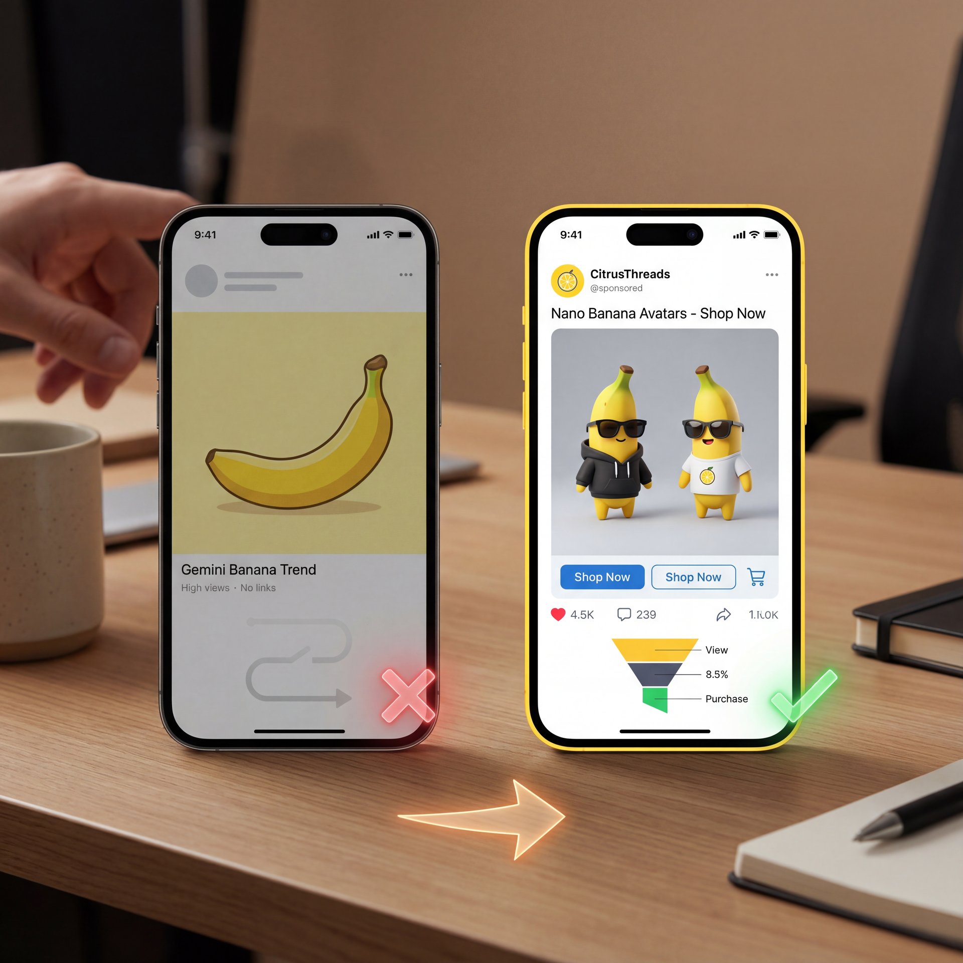 Illustration showing How Do We Fix the Gemini banana trend Funnel?
