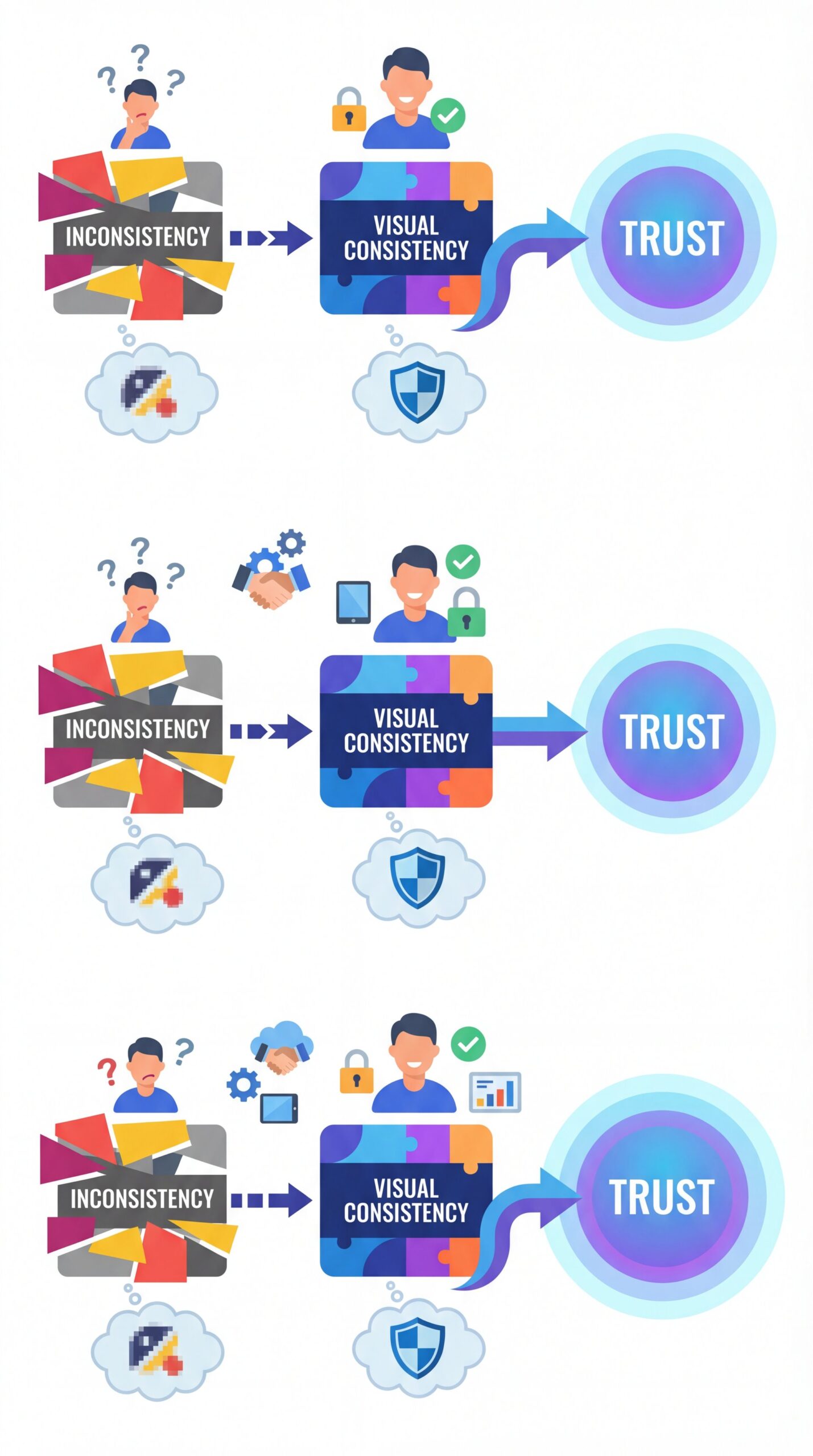 Illustration showing How Does Visual Consistency Impact Viewer Trust?