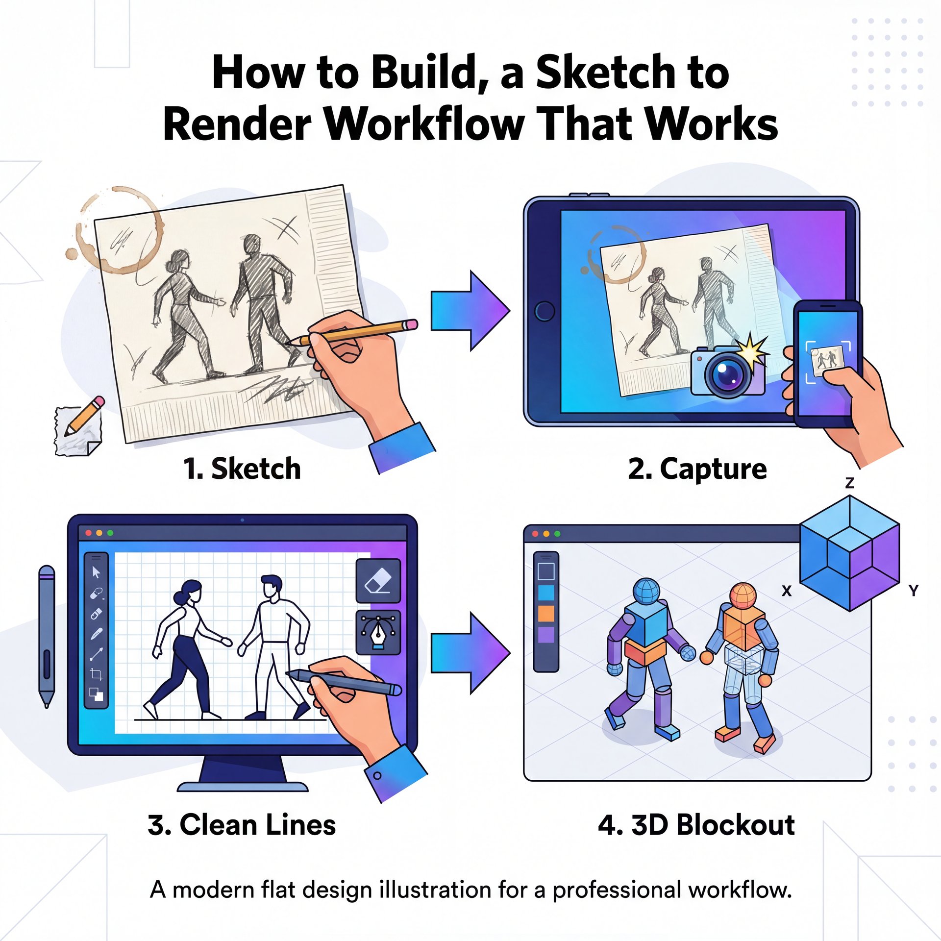 Illustration showing How to Build, a Sketch to Render Workflow That Works