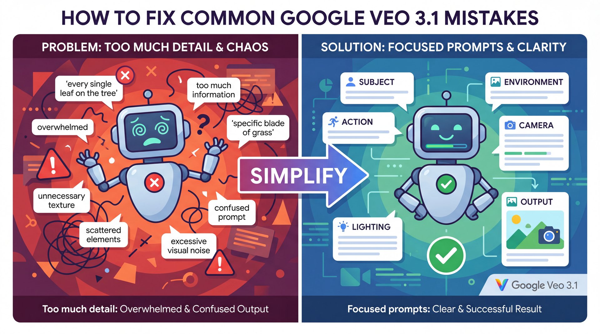 Illustration showing How to Fix Common Google Veo 3.1 Mistakes