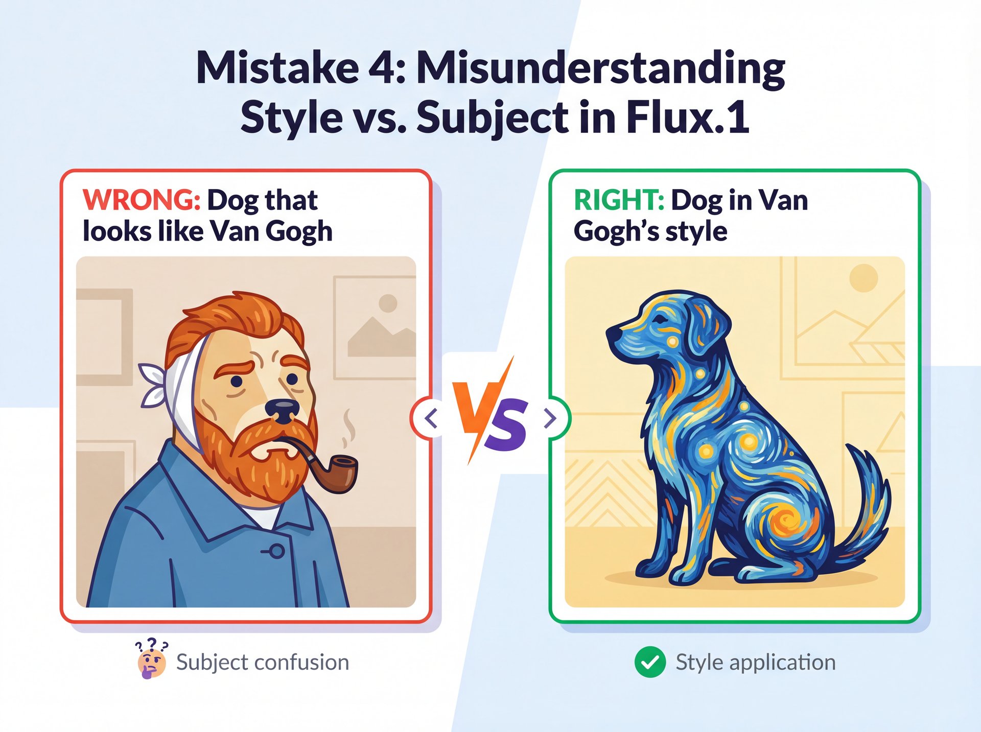 Illustration showing Mistake 4: Misunderstanding Style vs. Subject in Flux.1