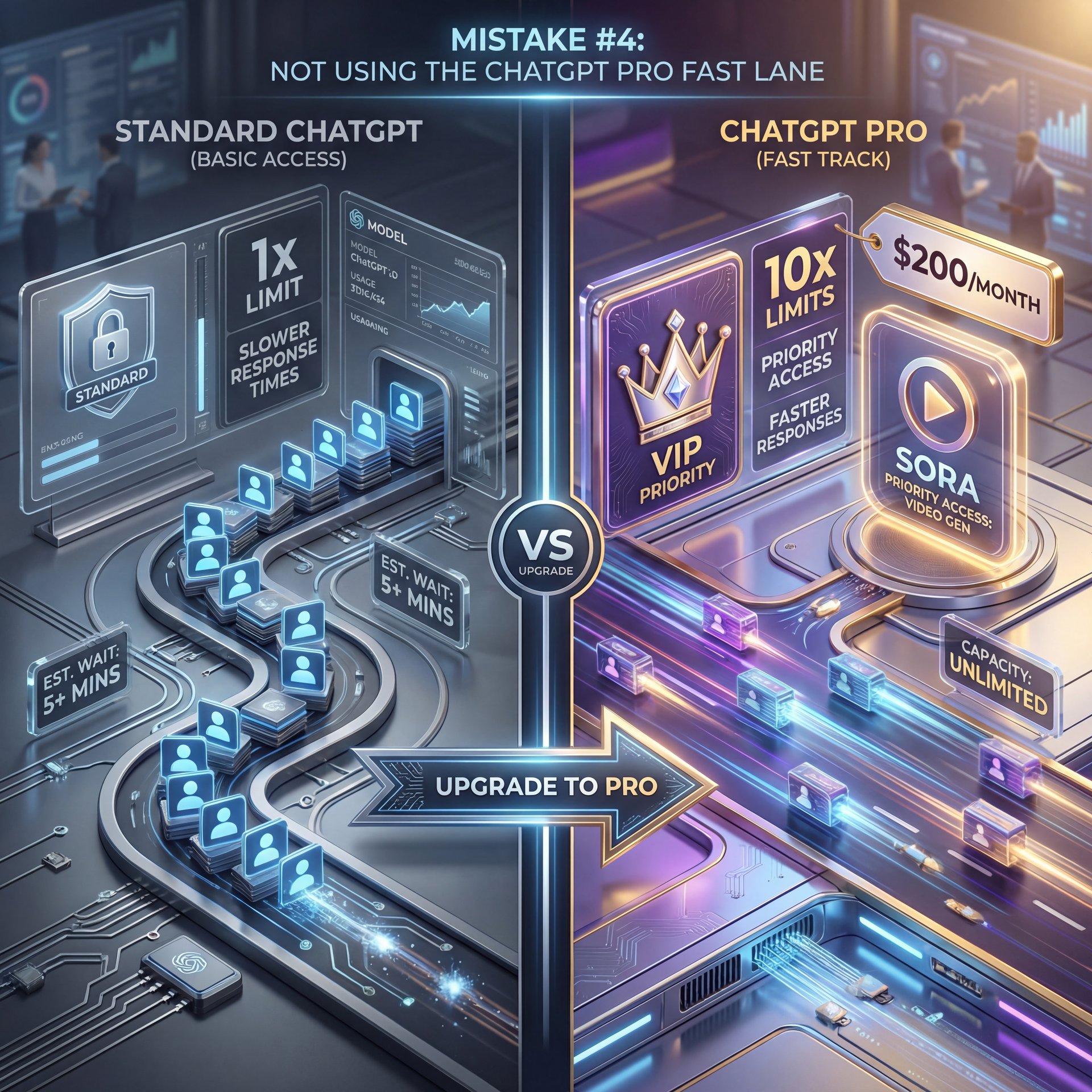 Illustration showing Mistake #4: Not Using the ChatGPT Pro Fast Lane
