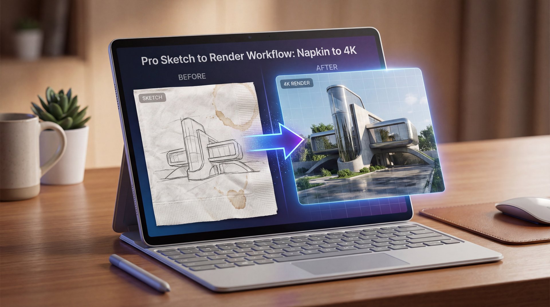 Pro Sketch to Render Workflow: Napkin to 4K - photorealistic rendering, 3D visualization pipeline, real-time rendering guide