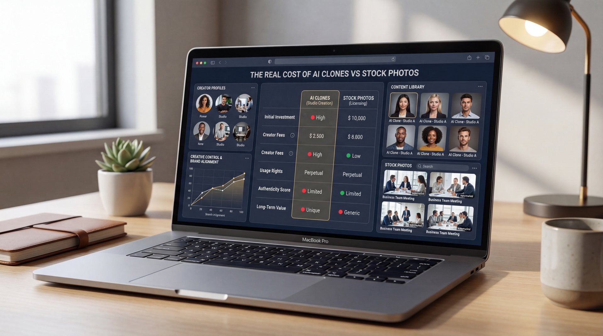 Illustration showing The Real Cost of AI Clones vs Stock Photos