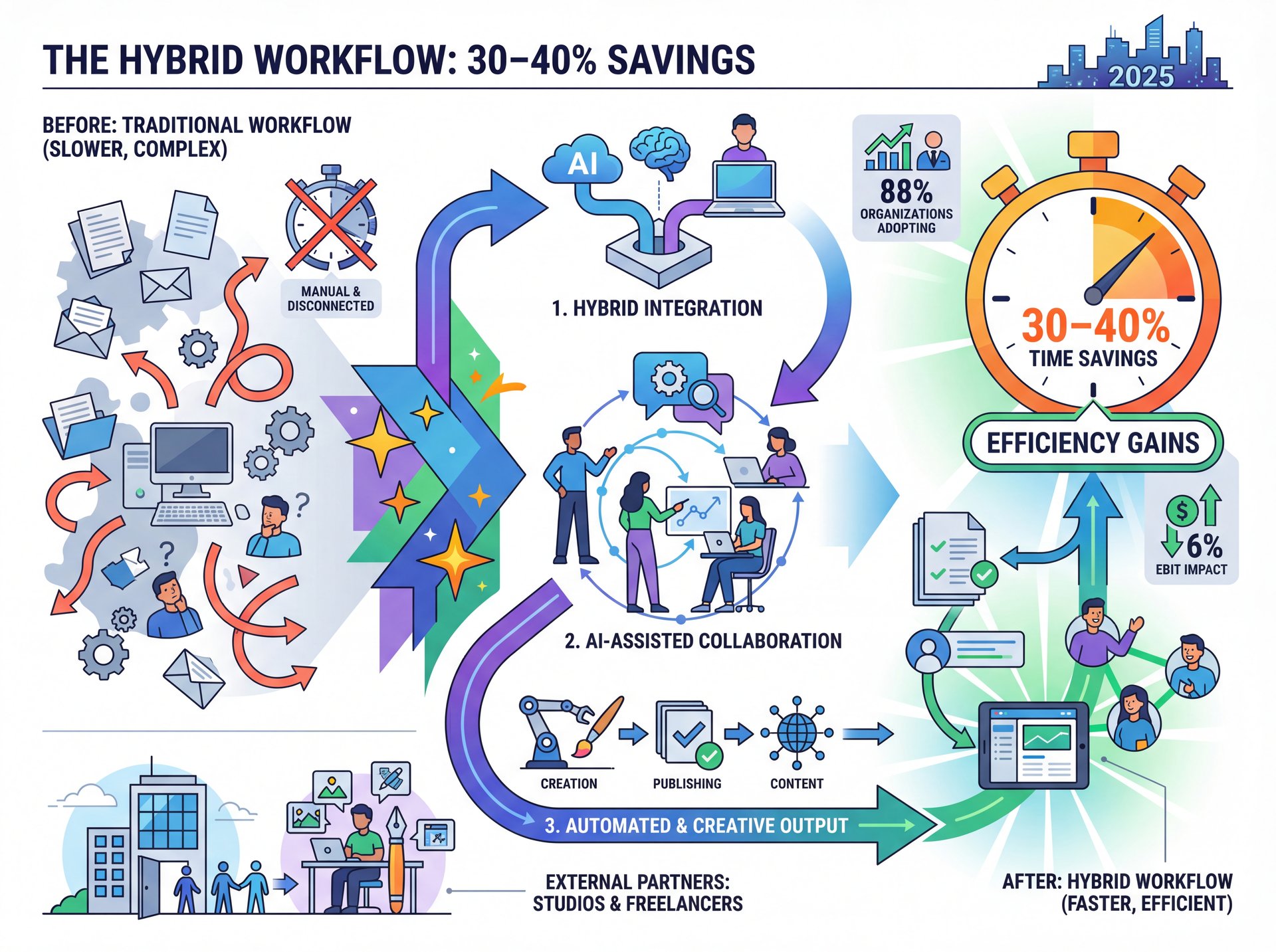 Illustration showing The hybrid workflow that saves 30–40%
