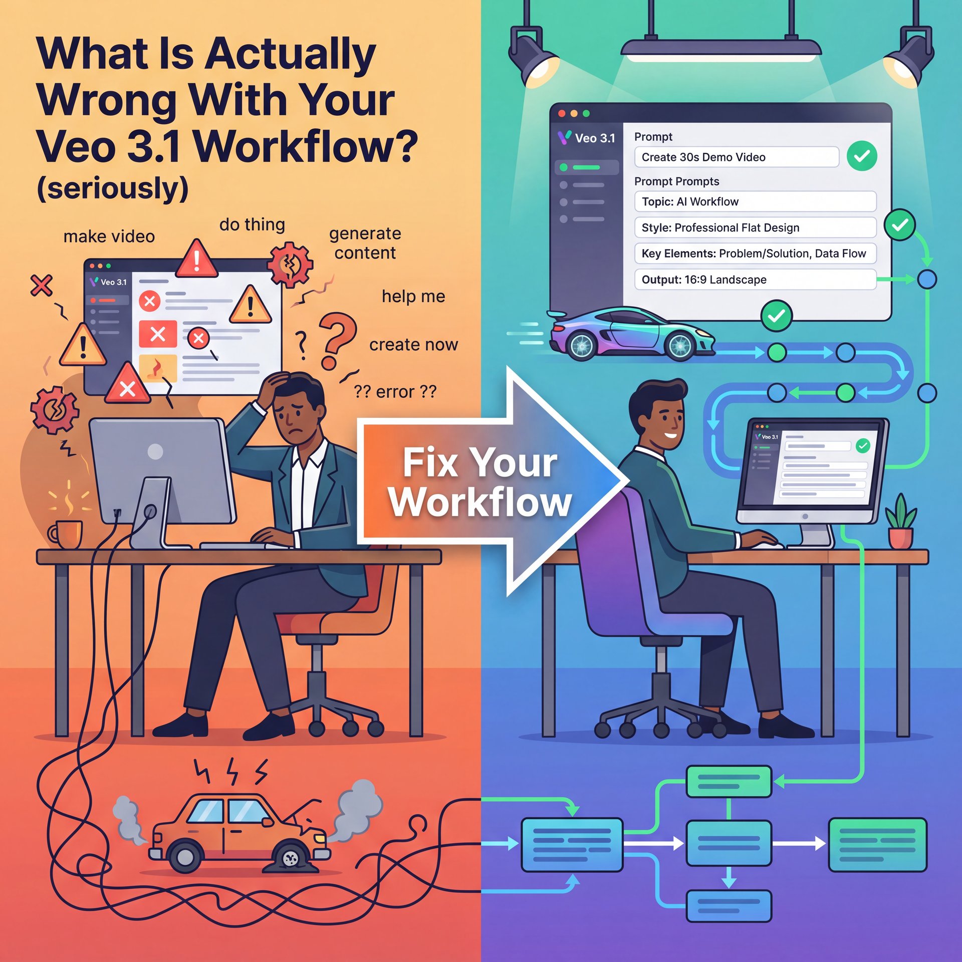 Illustration showing What Is Actually Wrong With Your Veo 3.1 Workflow? (seriously)