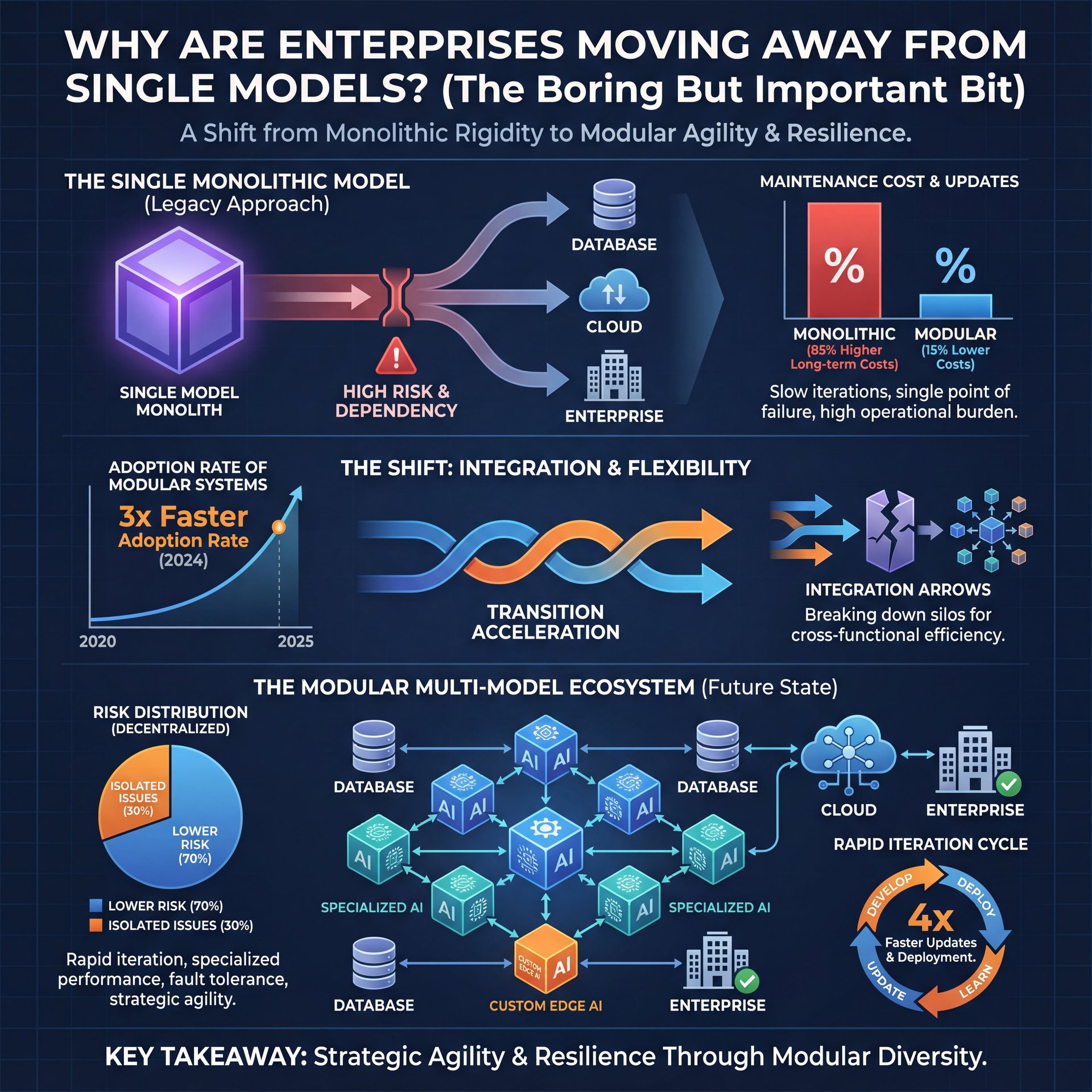 Illustration showing Why Are Enterprises Moving Away from Single Models? (the boring but important bit)