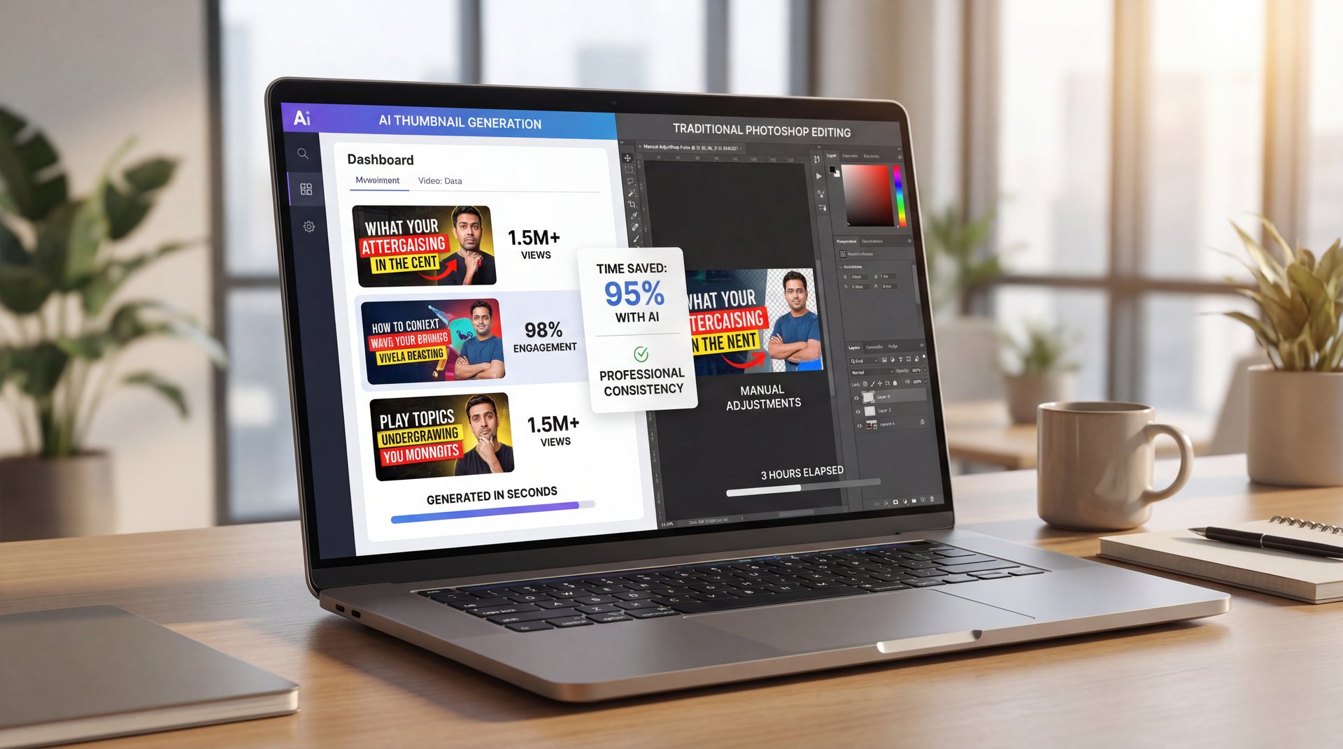 Illustration showing Why Generate Viral Thumbnails with AI vs. Photoshop?