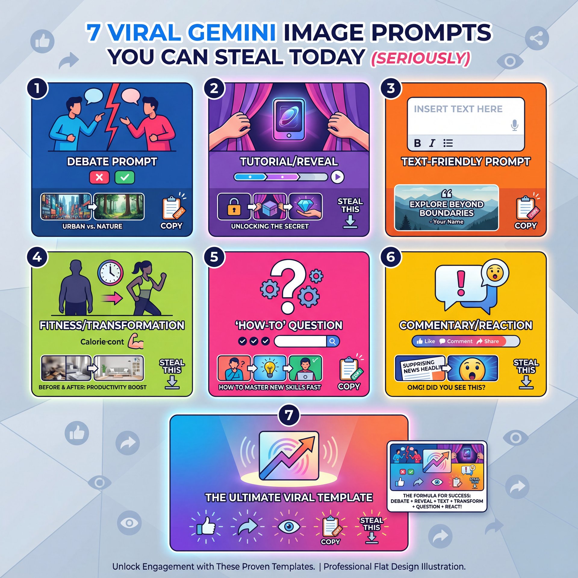 Illustration showing 7 viral Gemini image prompts you can steal today (seriously)