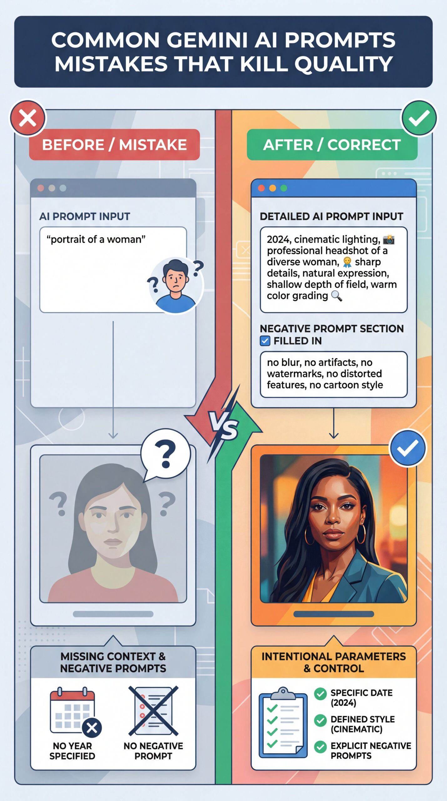 Illustration showing Common Gemini AI Prompts Mistakes That Kill Quality