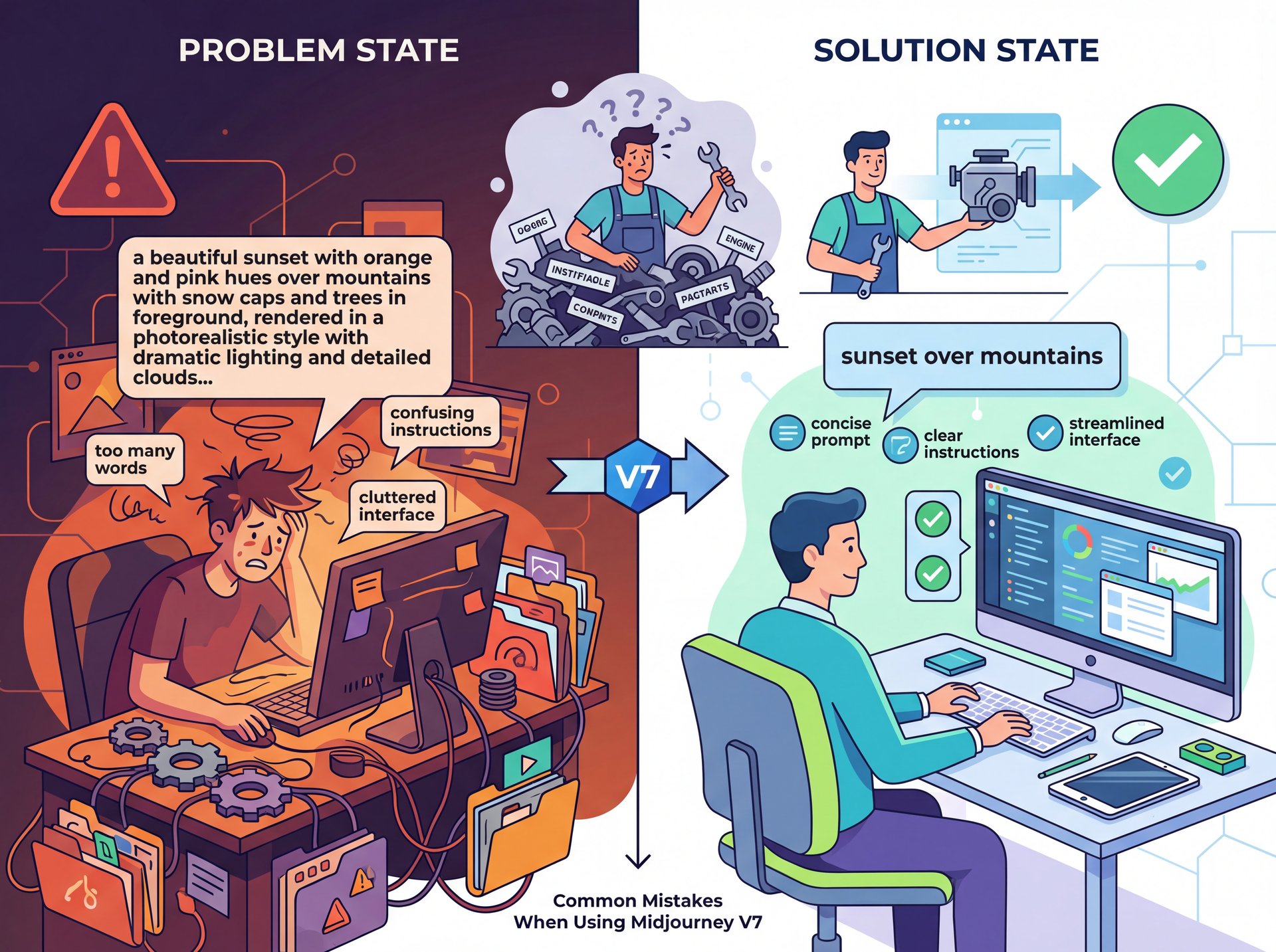 Illustration showing Common Mistakes When Using Midjourney V7