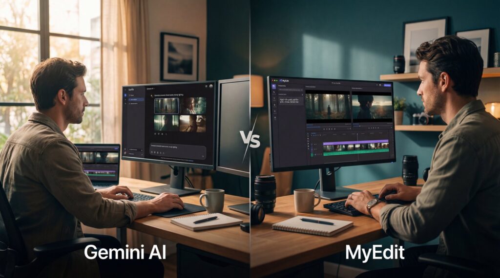 Gemini AI vs MyEdit: Cinematic Prompt Secrets - AI image generator comparison, character consistency AI, text rendering accuracy guide