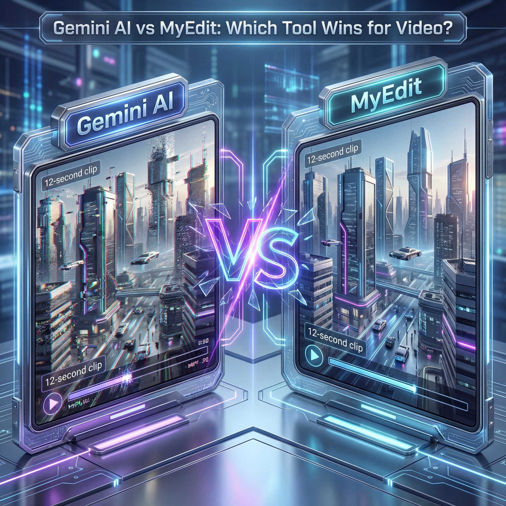 Illustration showing Gemini AI vs MyEdit: Which Tool Wins for Video?