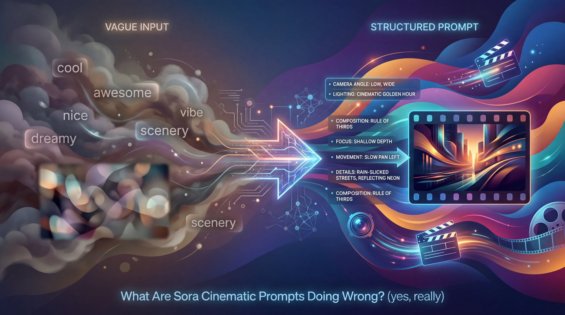 Illustration showing What Are Sora Cinematic Prompts Doing Wrong? (yes, really)