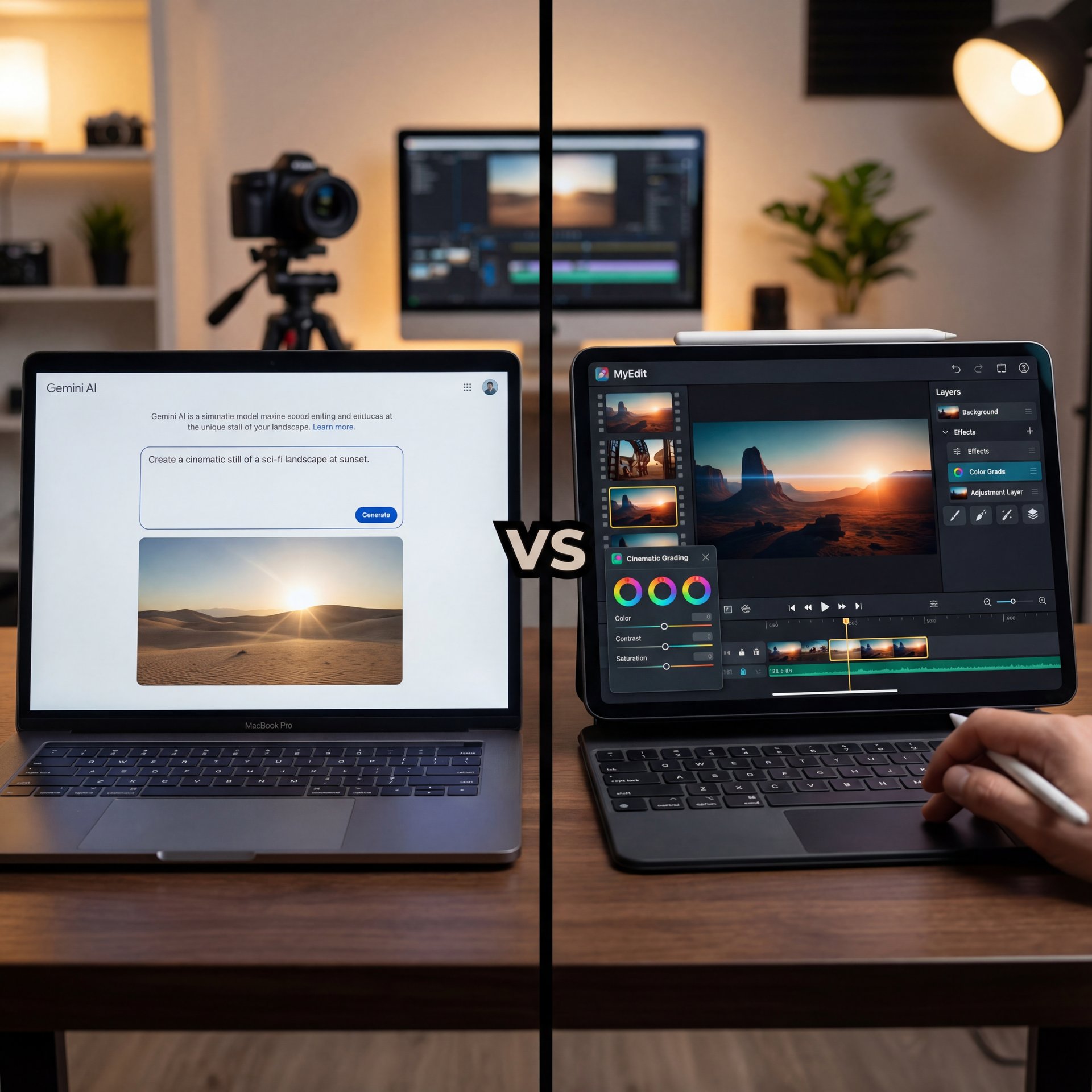 Illustration showing What Is Gemini AI vs MyEdit for Cinematic Creators?