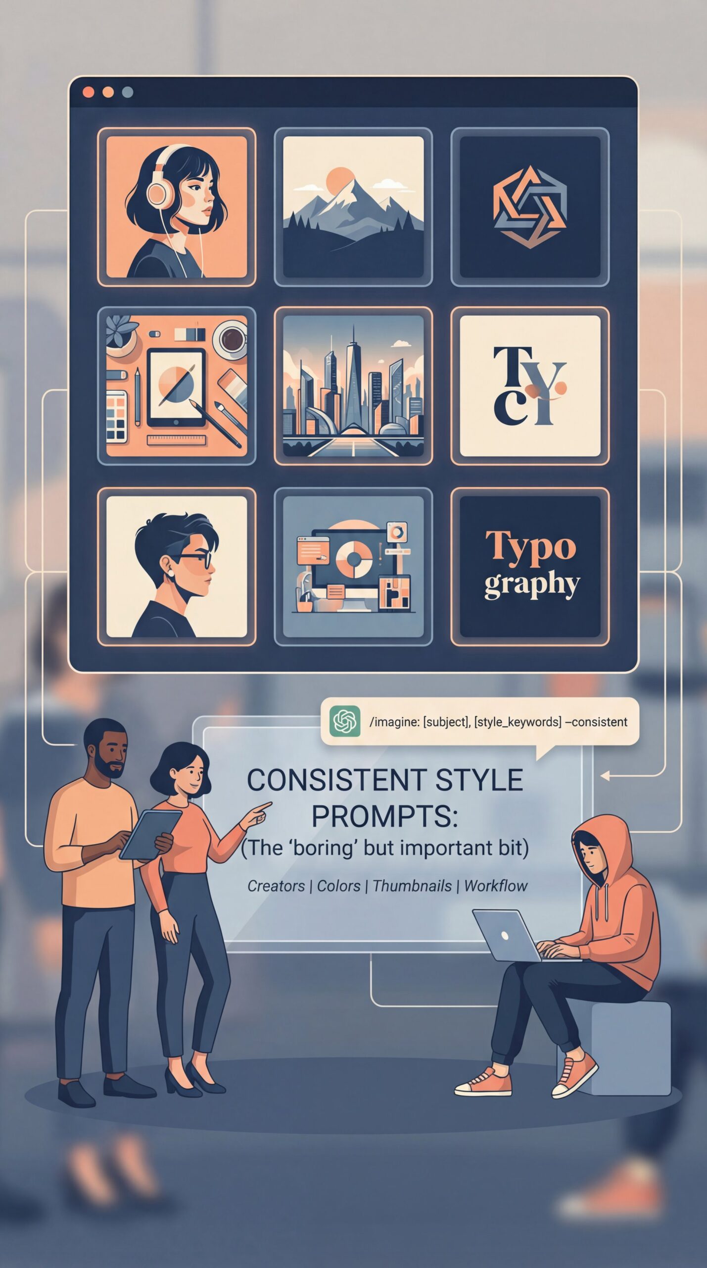 Illustration showing Best ChatGPT Image Prompts for Consistent Style (the boring but important bit)