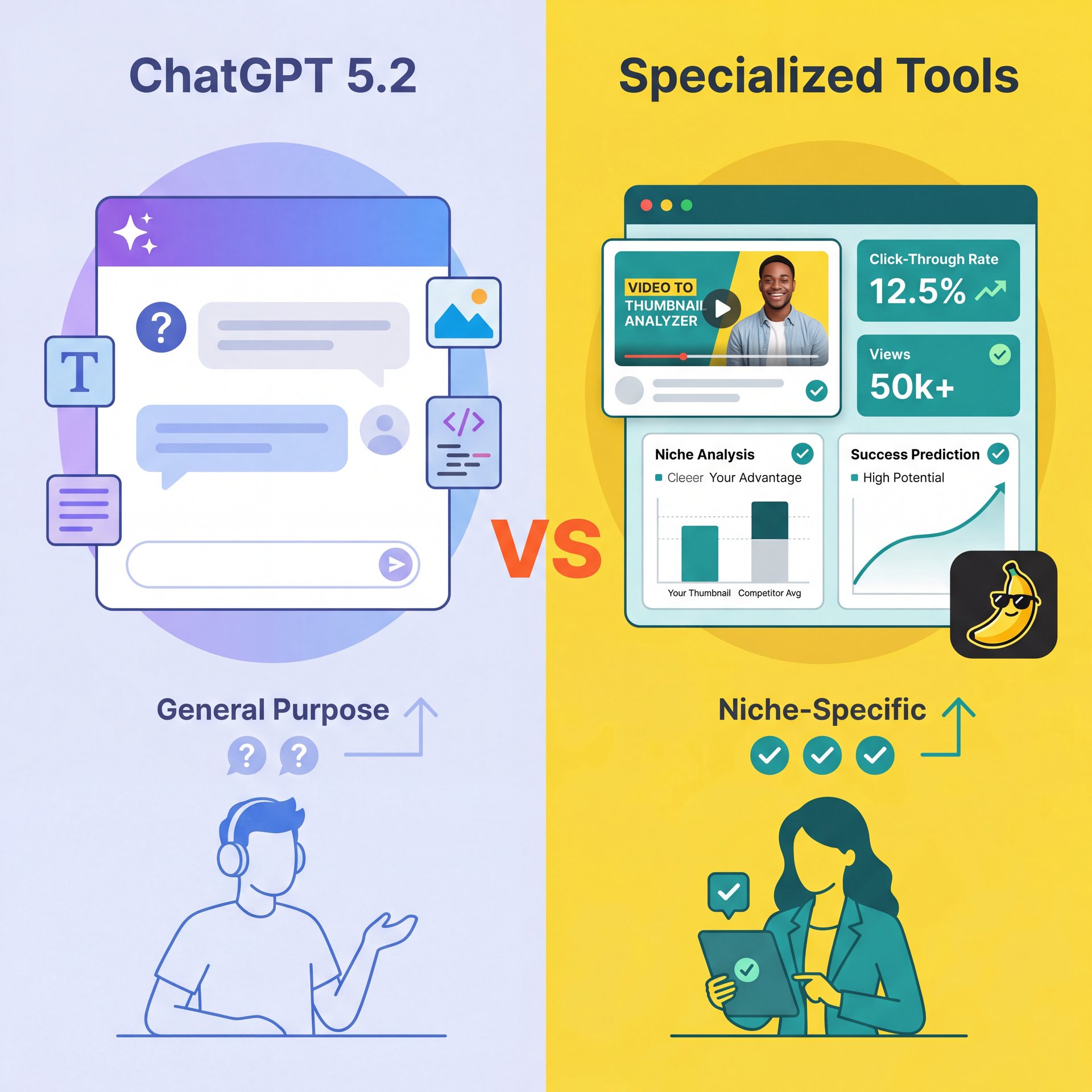 Illustration showing ChatGPT 5.2 vs. Specialized Tools: Which is Better?