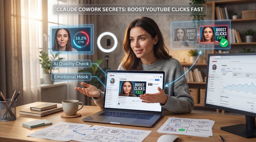 Claude Cowork Secrets: Boost YouTube Clicks Fast - thumbnail click-through rate, AI-generated graphics, video thumbnail best practices guide