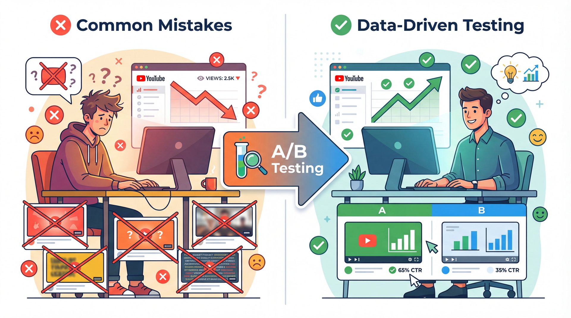 Illustration showing Common thumbnail A/B testing Mistakes That Hurt Views