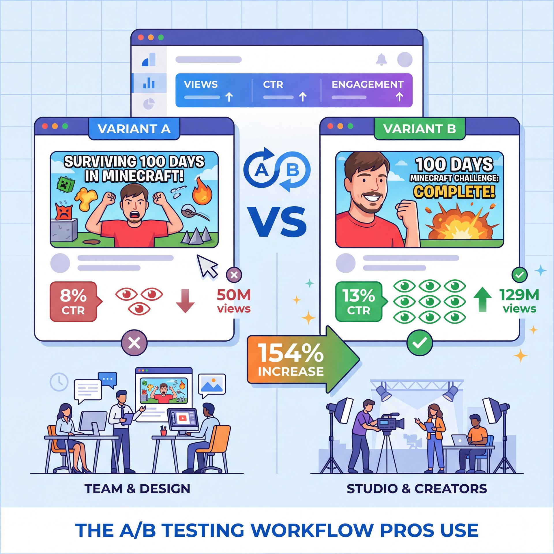 Illustration showing The A/B Testing Workflow Pros Use