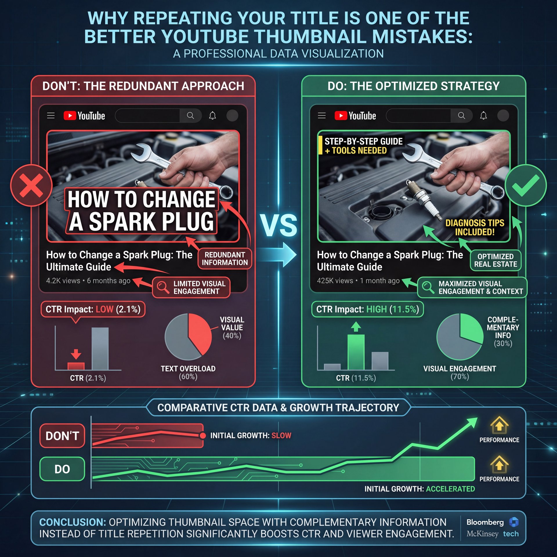 Illustration showing Why Repeating Your Title is one of the better YouTube Thumbnail Mistake