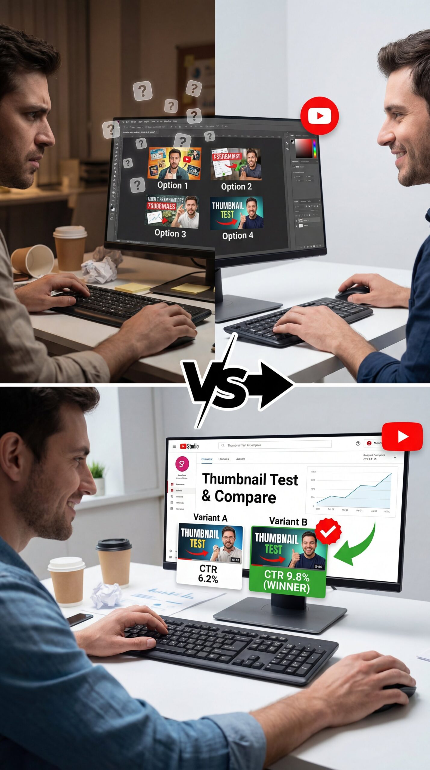 Illustration showing Why Use thumbnail A/B testing Over Guessing?