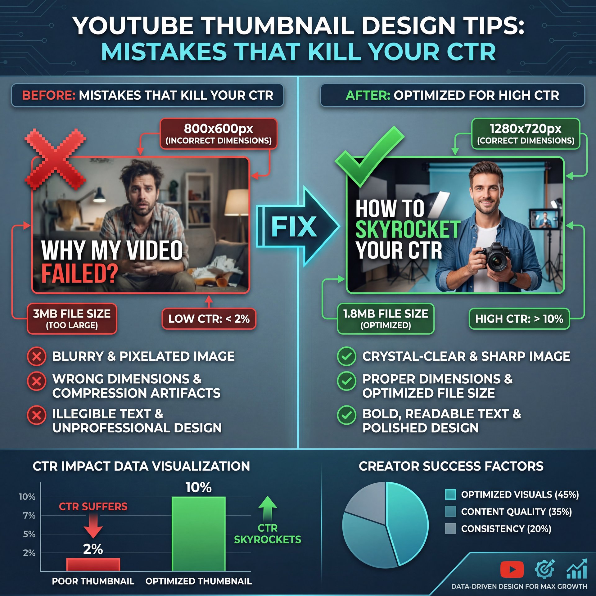 Illustration showing YouTube Thumbnail Design Tips Mistakes That Kill Your CTR