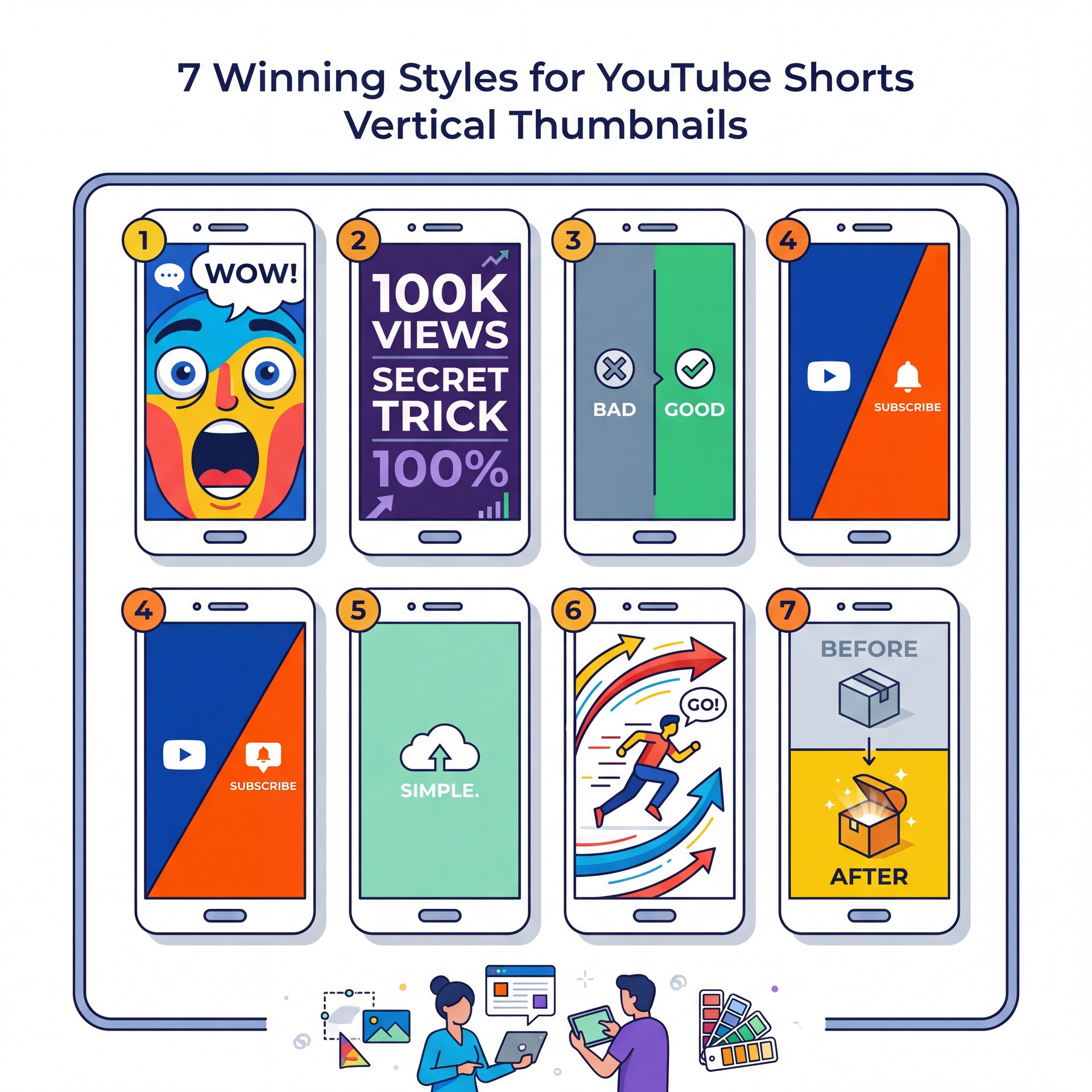 Illustration showing 7 Winning Styles for YouTube Shorts Vertical Thumbnails