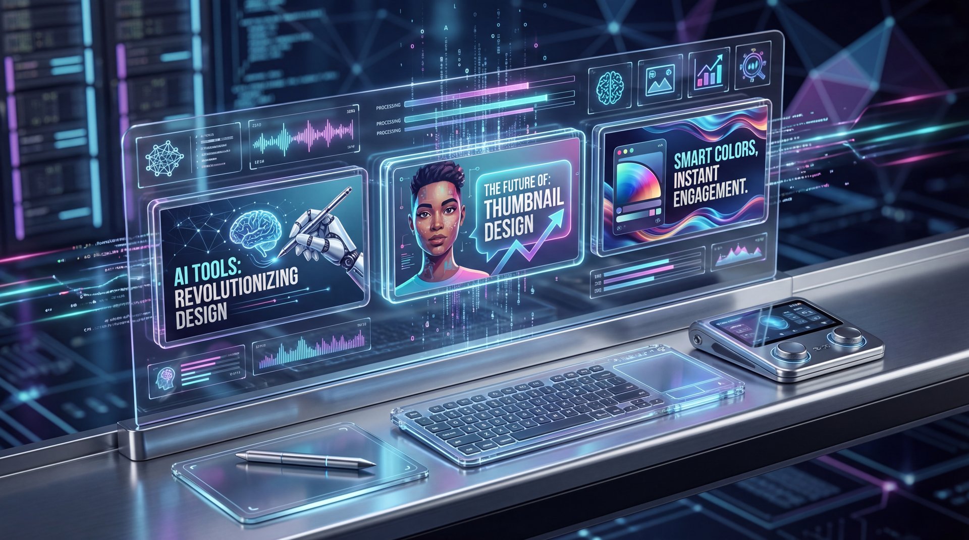 Illustration showing AI Tools and The Future of Thumbnail Design