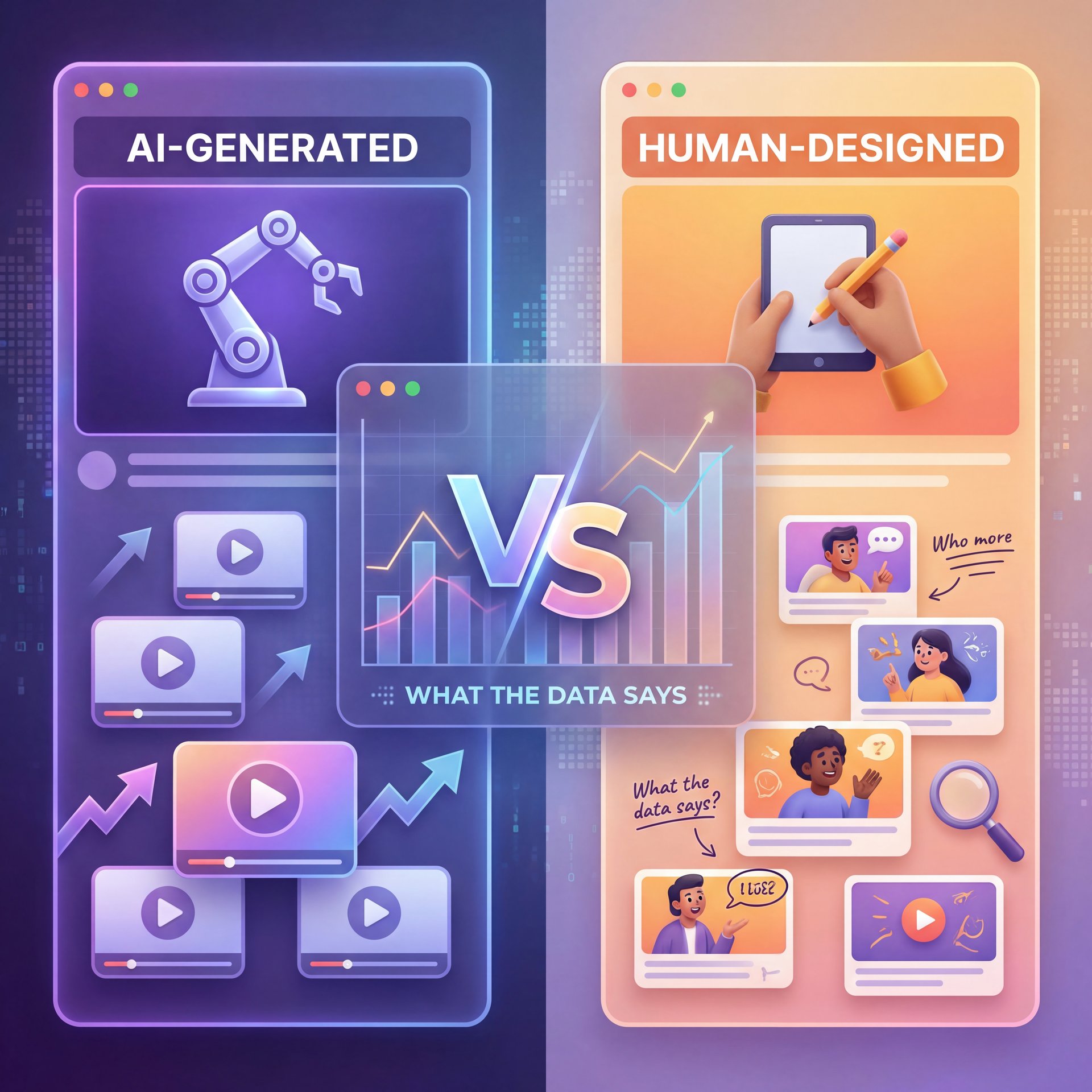 Illustration showing AI YouTube Thumbnails vs. Human Design: What the Data Says