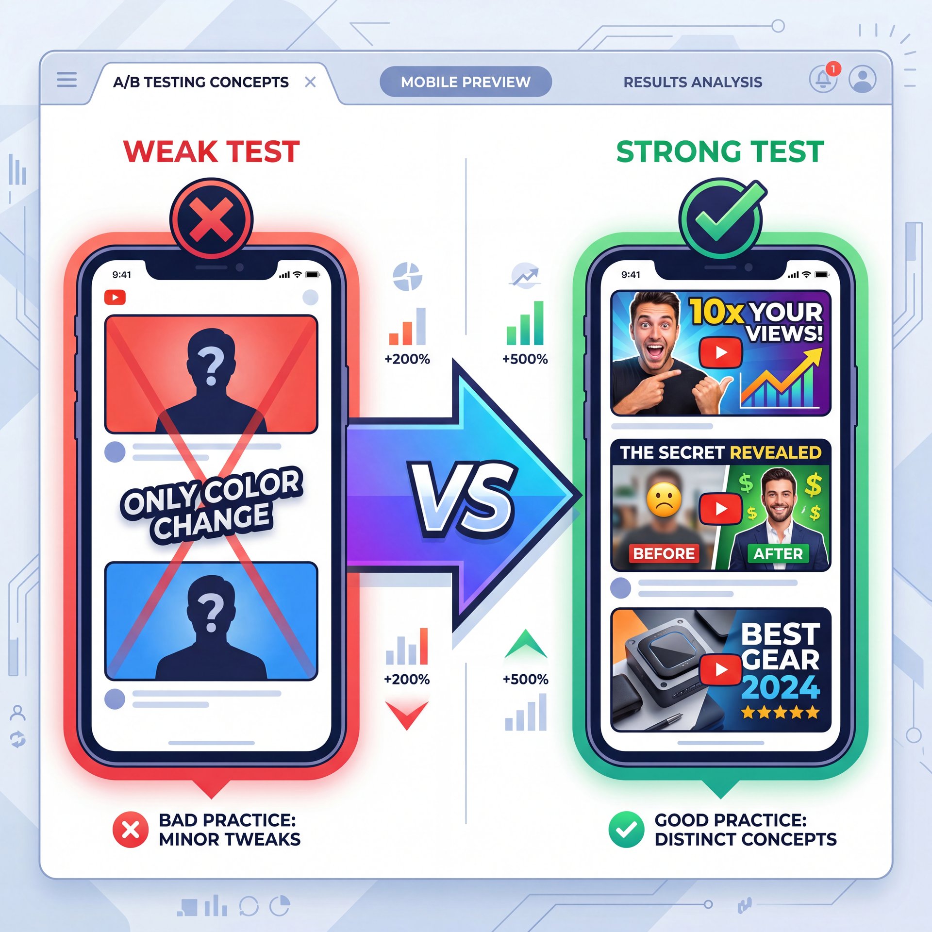 Illustration showing Best Thumbnail A/B Testing Concepts to Use (bear with me here)