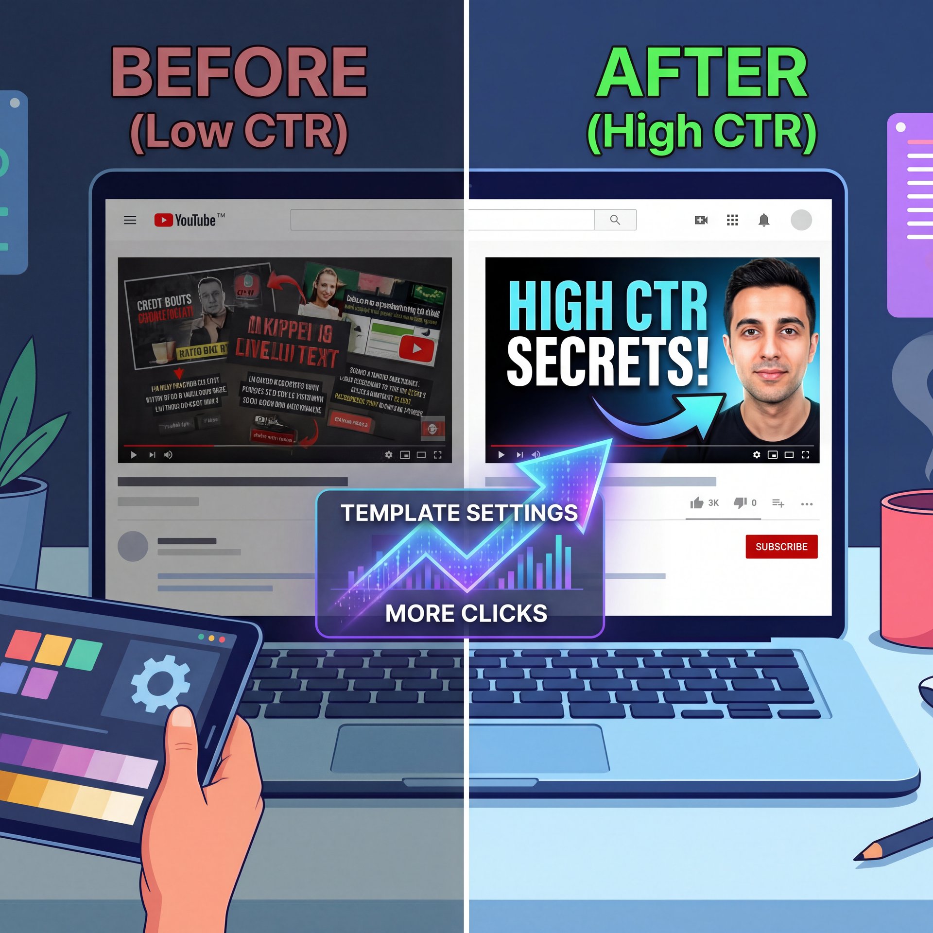 Illustration showing Best YouTube Thumbnail Template Settings for High CTR