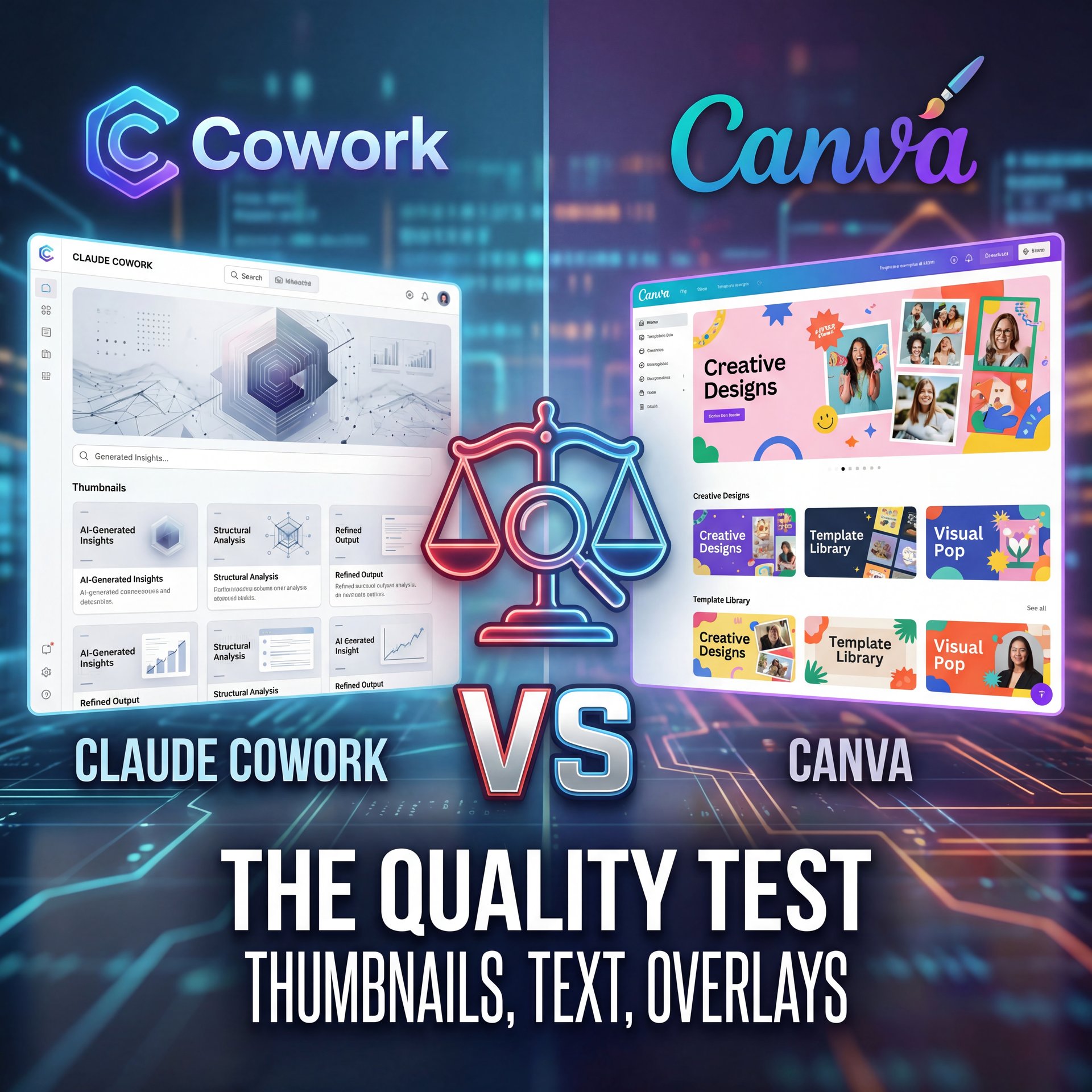 Illustration showing Claude Cowork vs. Canva: The Quality Test