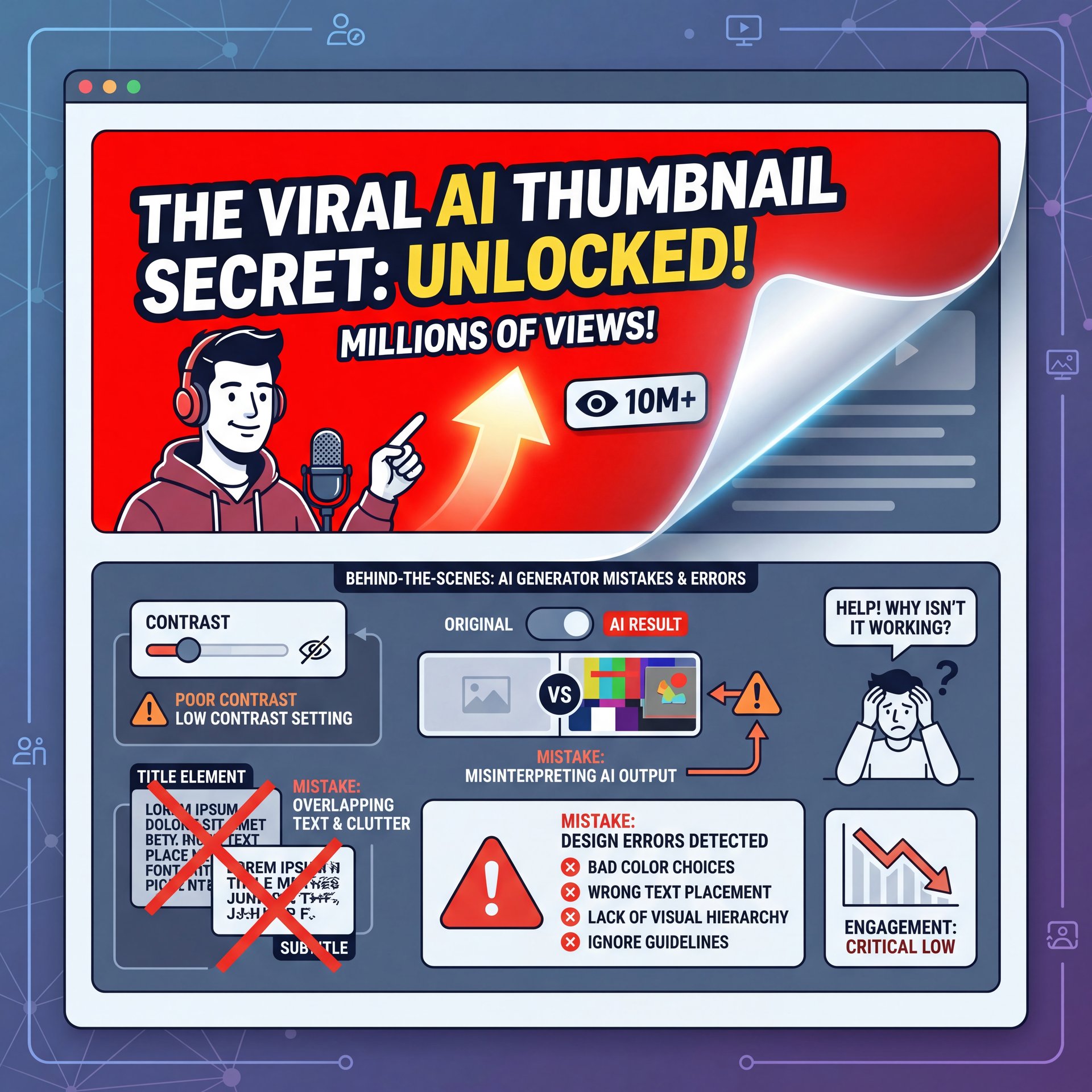 Illustration showing Common Mistakes With The Viral AI Thumbnail Secret
