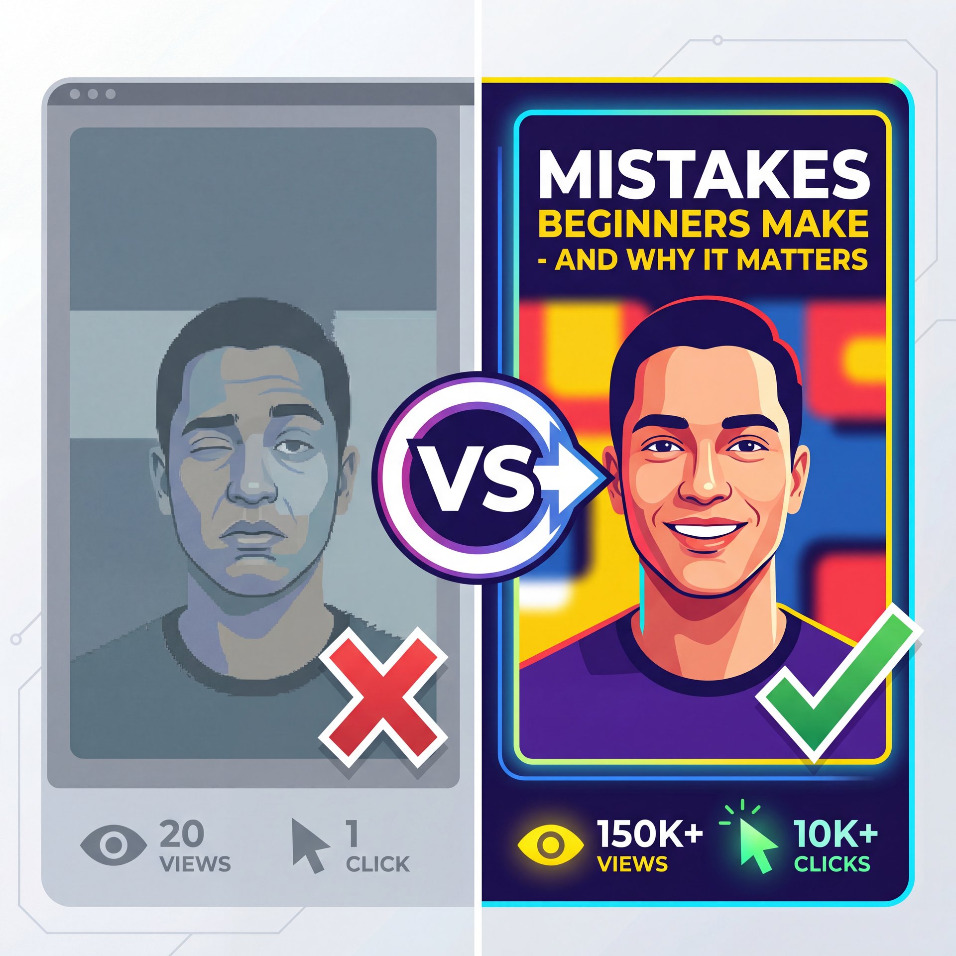 Illustration showing Common authentic thumbnail expressions 2026 mistakes beginners make - and why it matters