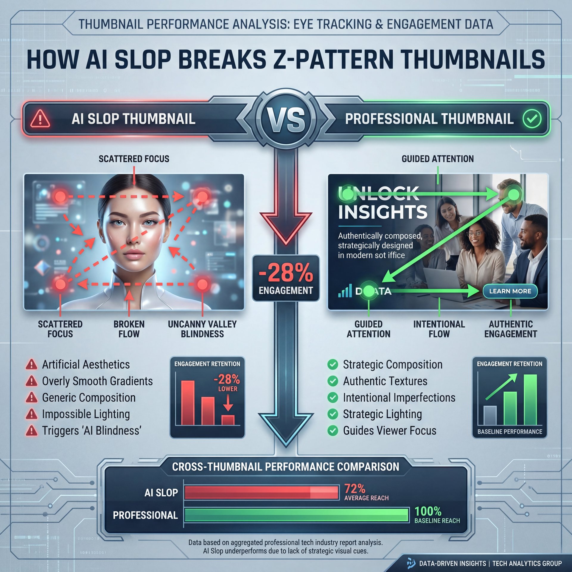 Illustration showing How AI Slop Breaks Z Pattern Thumbnails
