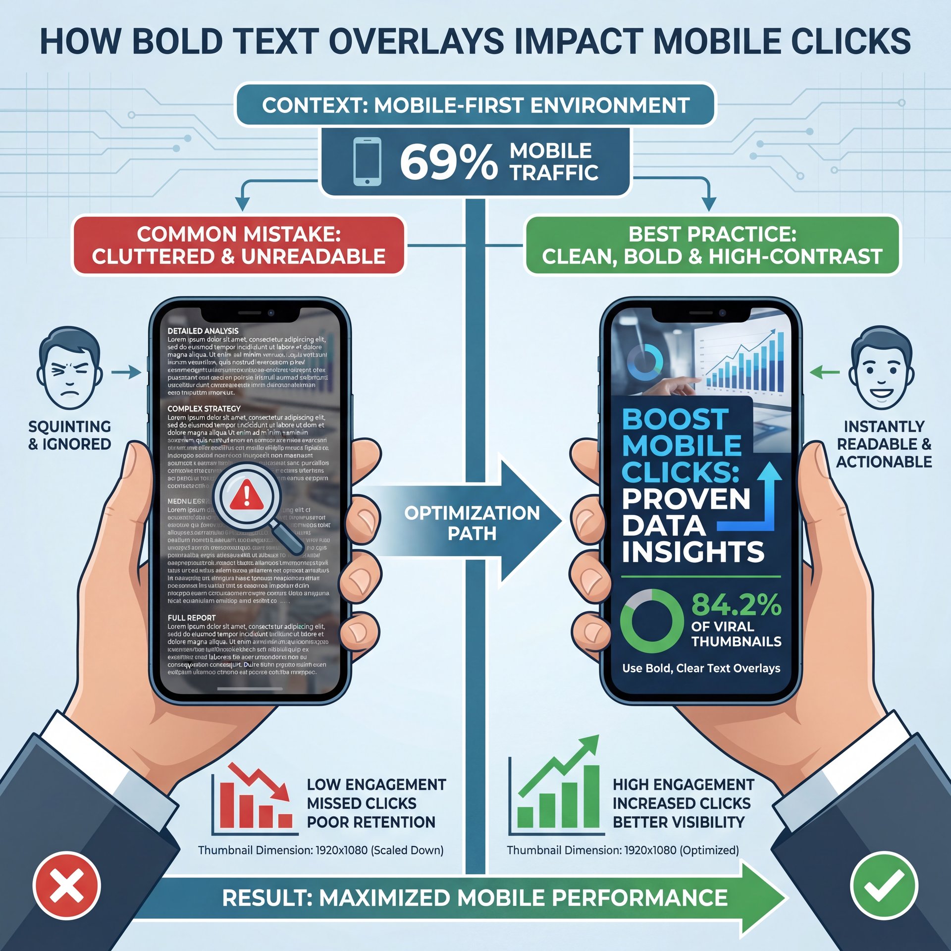 Illustration showing How Bold Text Overlays Impact Mobile Clicks