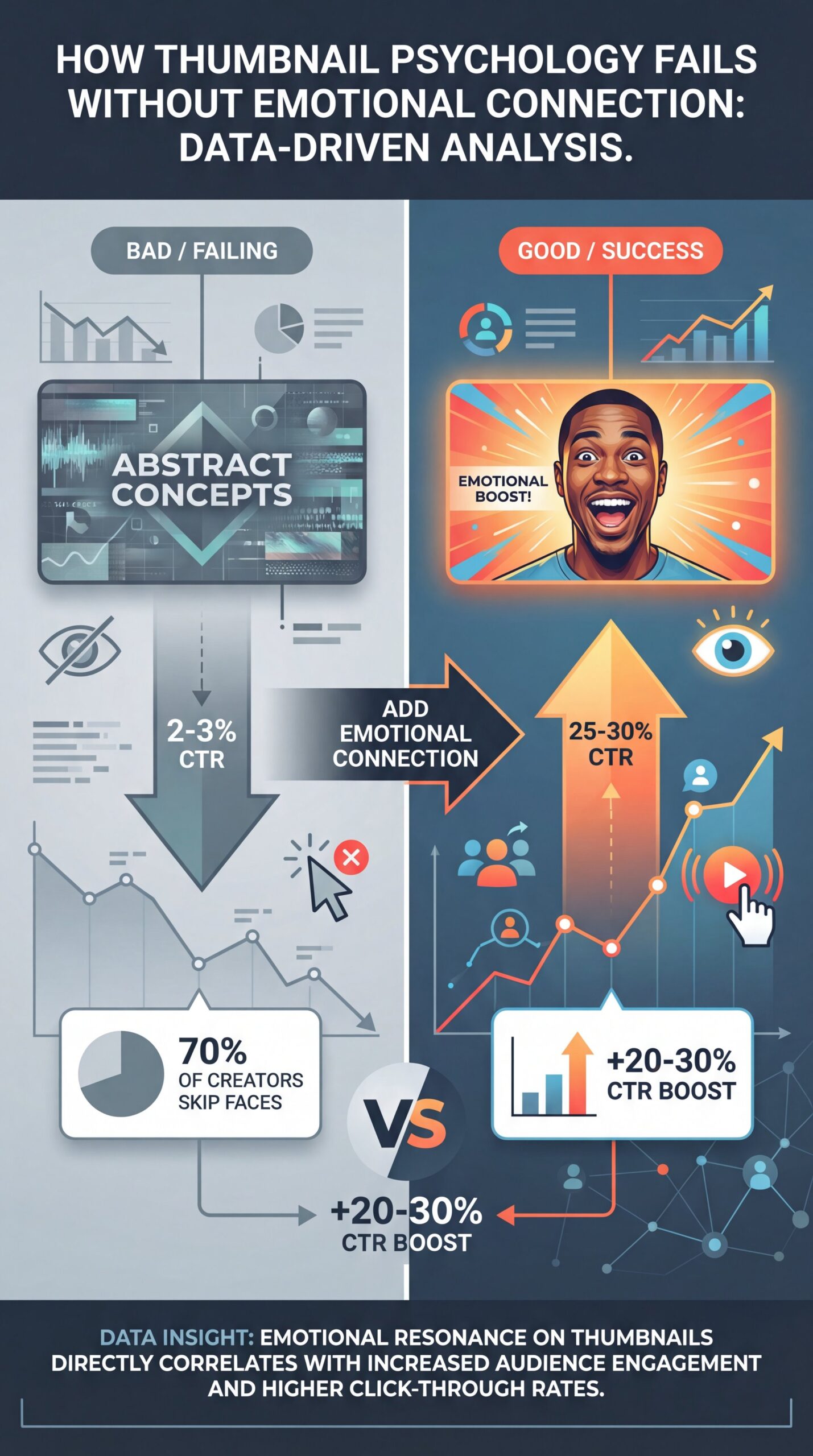 Illustration showing How Thumbnail Psychology Fails Without Emotional Connection